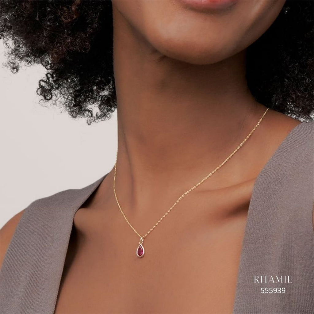 Teardrop Lab Ruby Pendant in 14K Yellow Gold 555939