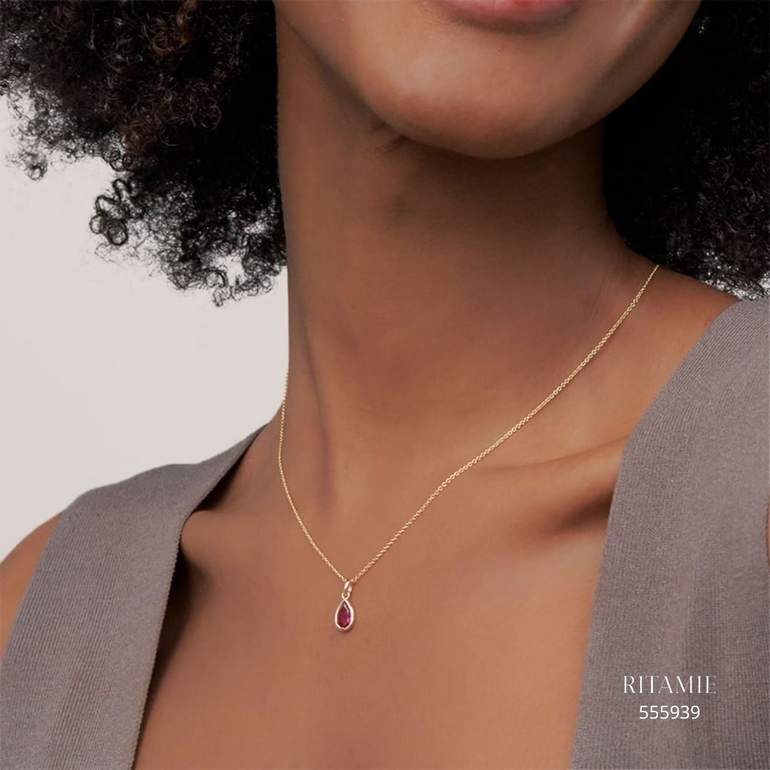 Teardrop Lab Ruby Pendant in 14K Yellow Gold 555939