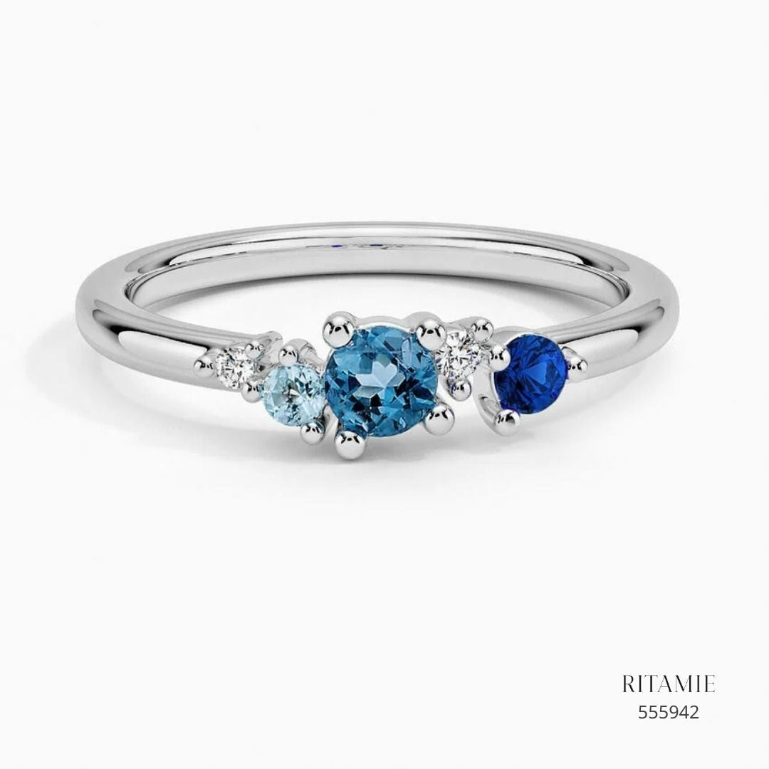 Blue Sapphire Bouquet White Gold Ring 555942