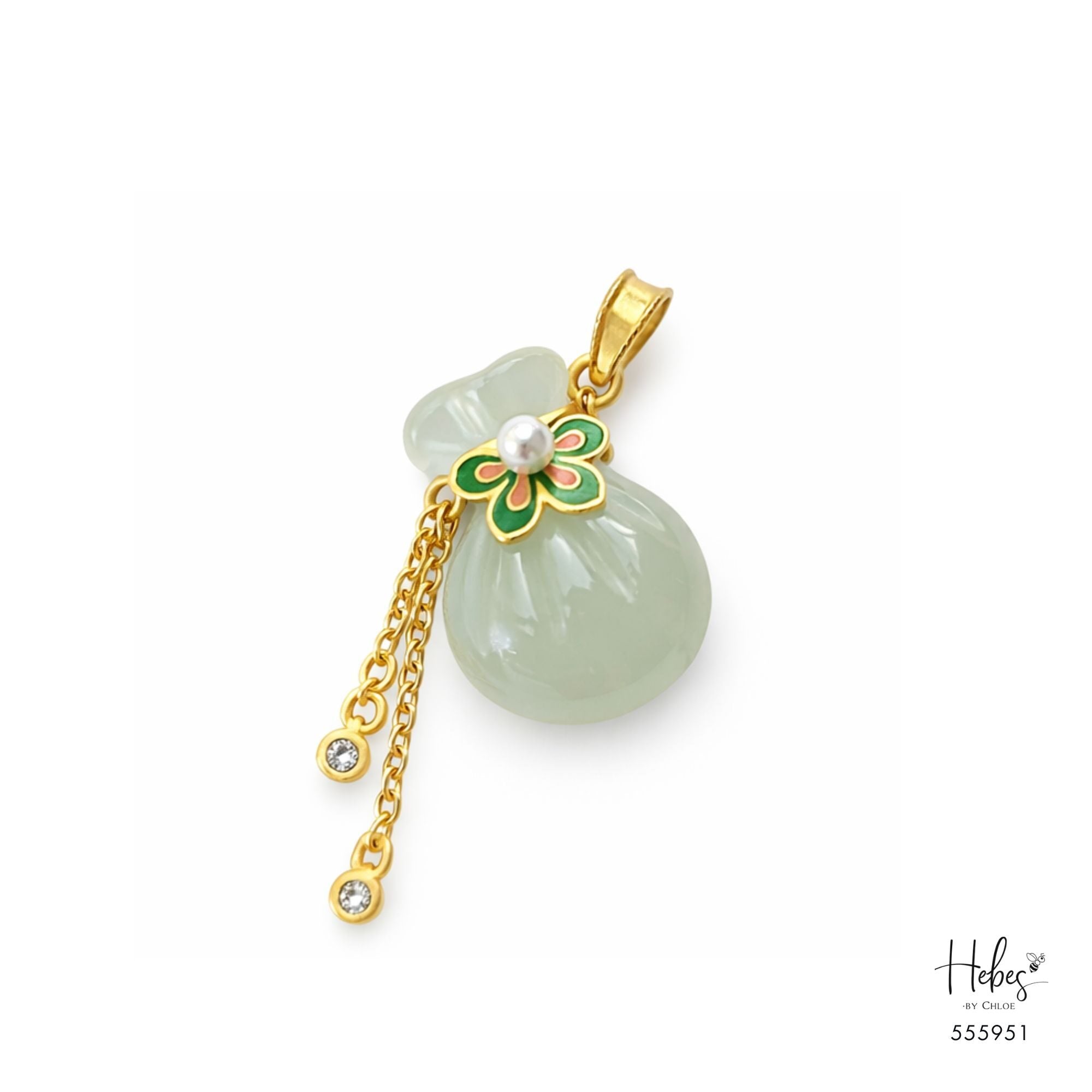 White Jade Pearl Fortune Pouch Pendant 555951