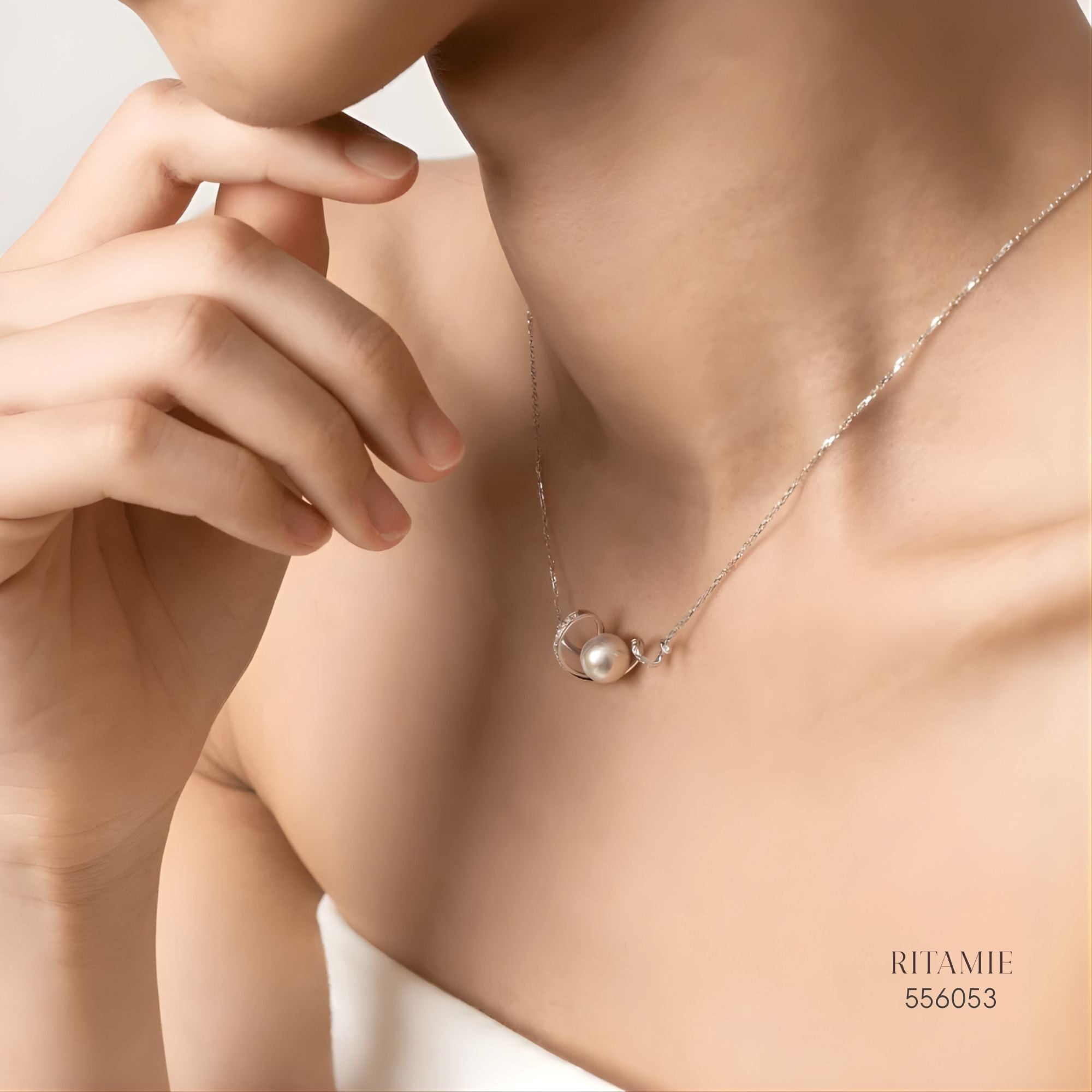 Ribbon Love Pearl Lab Diamond Necklace 556053