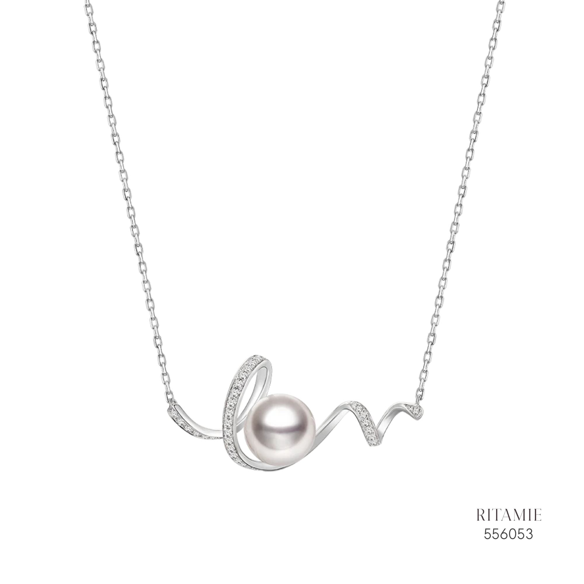 Ribbon Love Pearl Lab Diamond Necklace 556053