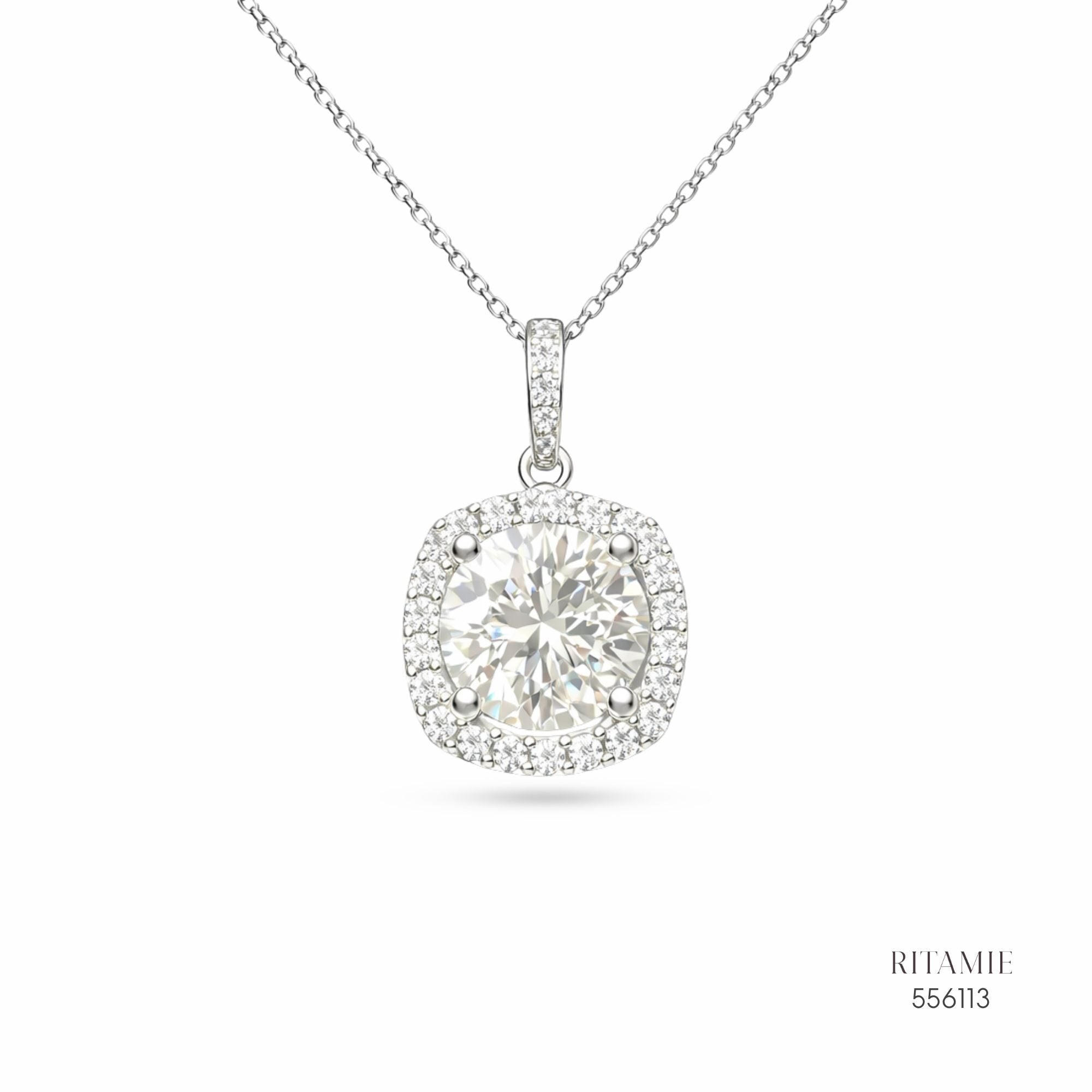 The Royal Cushion Silver Moissanite Necklace 556113