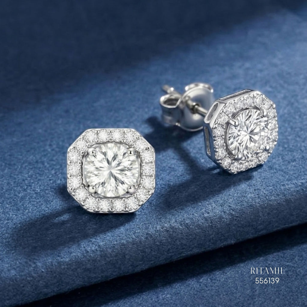 The Geometric Radiance Silver Moissanite Studs 556139