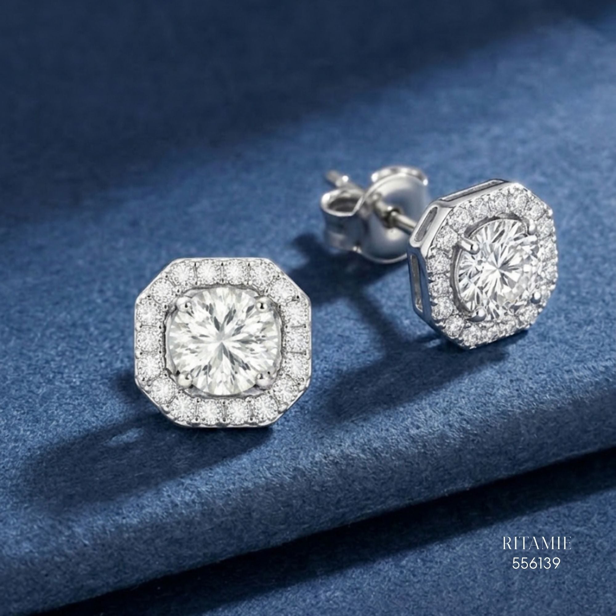 The Geometric Radiance Silver Moissanite Studs 556139