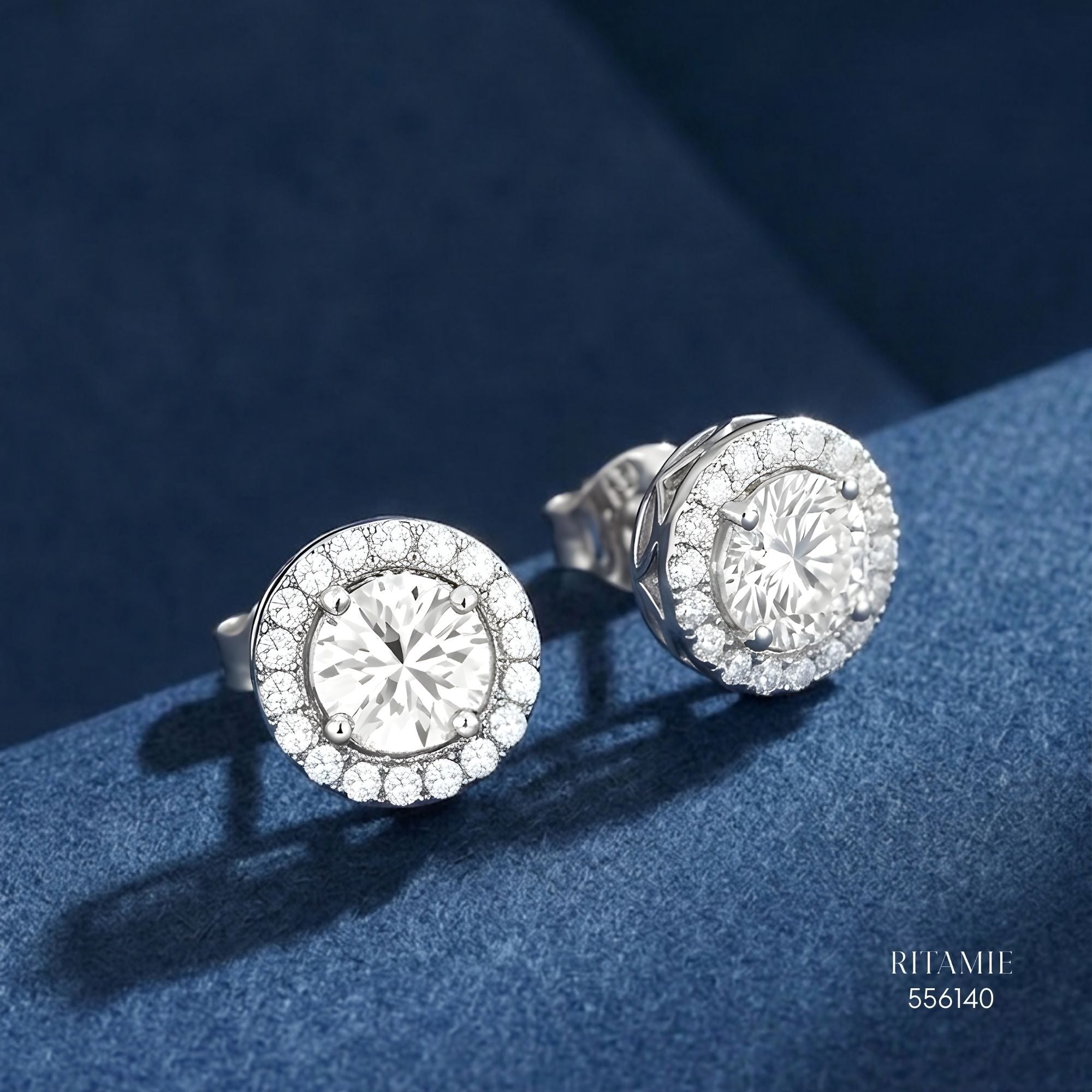 The Radiant Halo Silver Moissanite Studs 556140