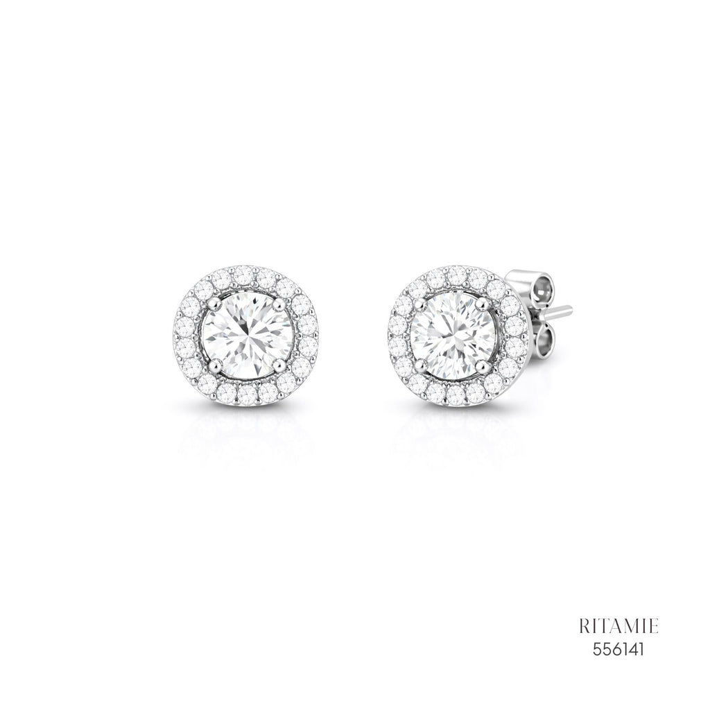 The Radiant Halo Silver Moissanite Studs 556141