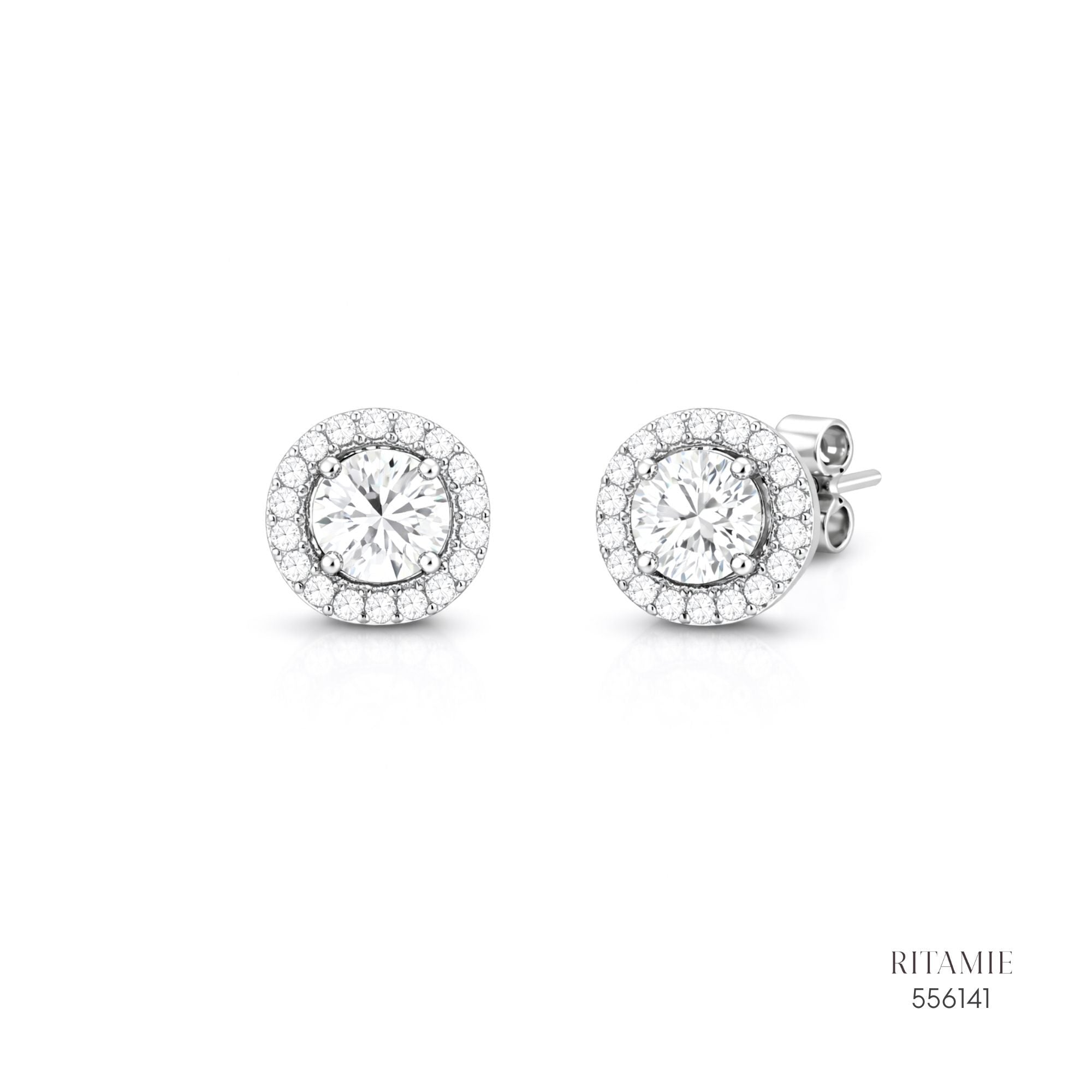 The Radiant Halo Silver Moissanite Studs 556141
