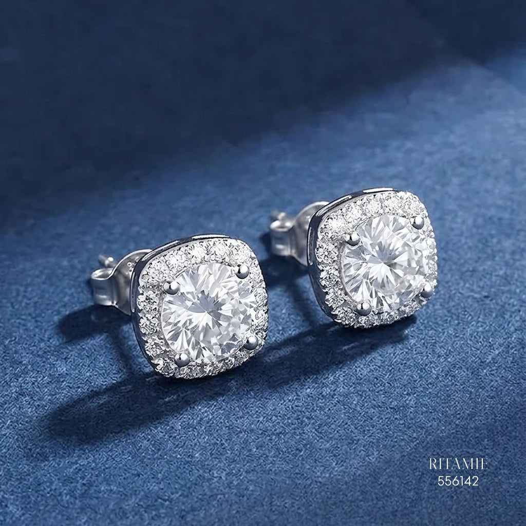 The Royal Cushion Silver Moissanite Studs 556142