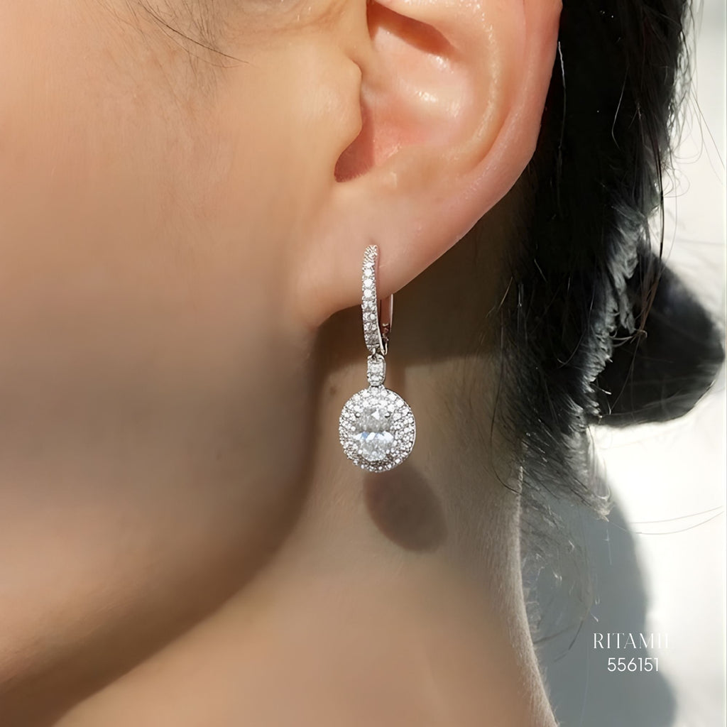 The Luanna Oval Halo Silver Moissanite Earrings 556151