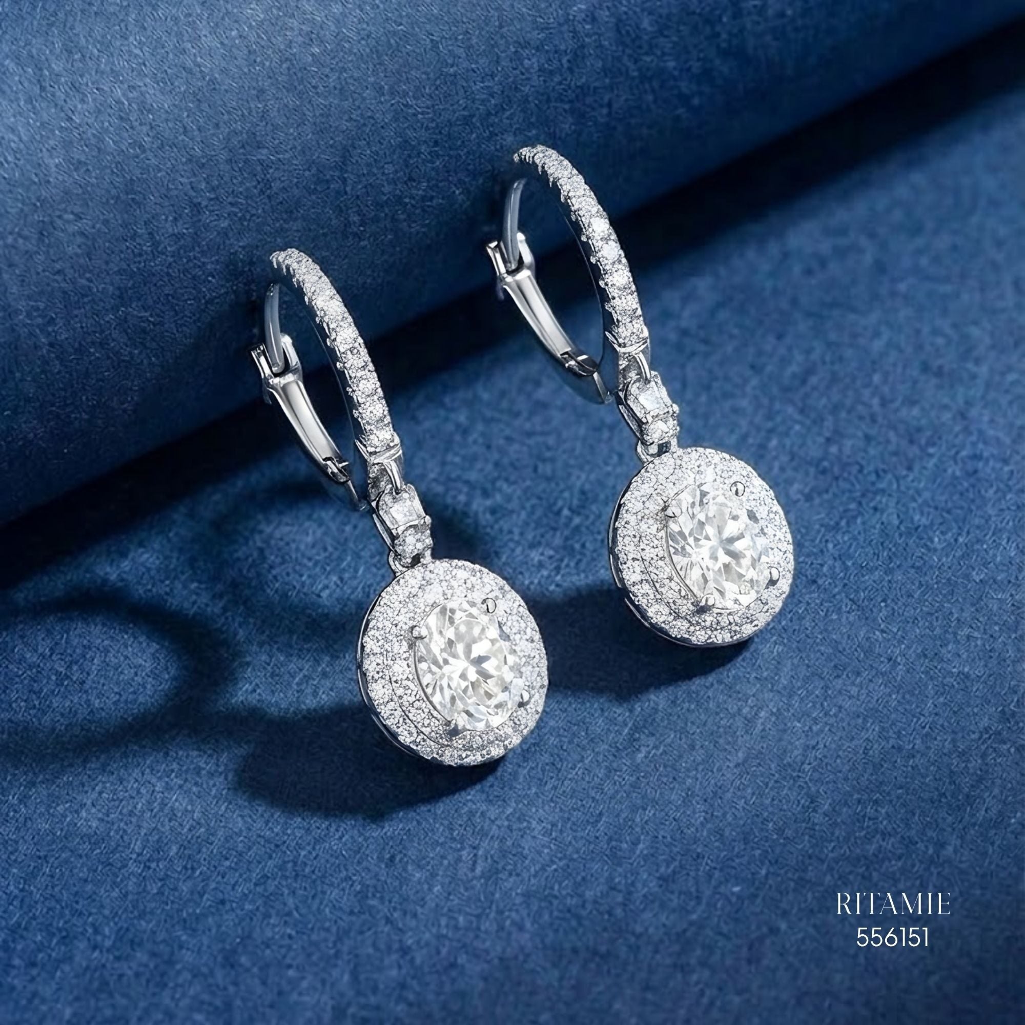 The Luanna Oval Halo Silver Moissanite Earrings 556151