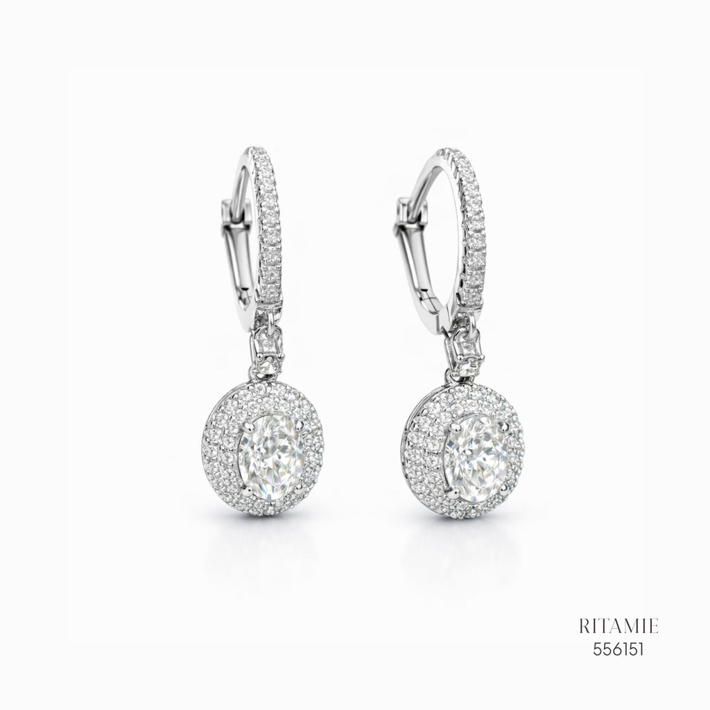 The Luanna Oval Halo Silver Moissanite Earrings 556151