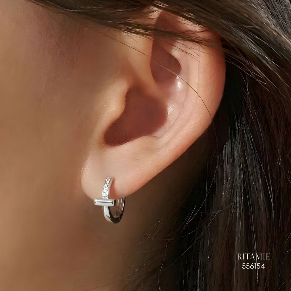 The T-Smile Radiant Silver Moissanite Hoops 556154