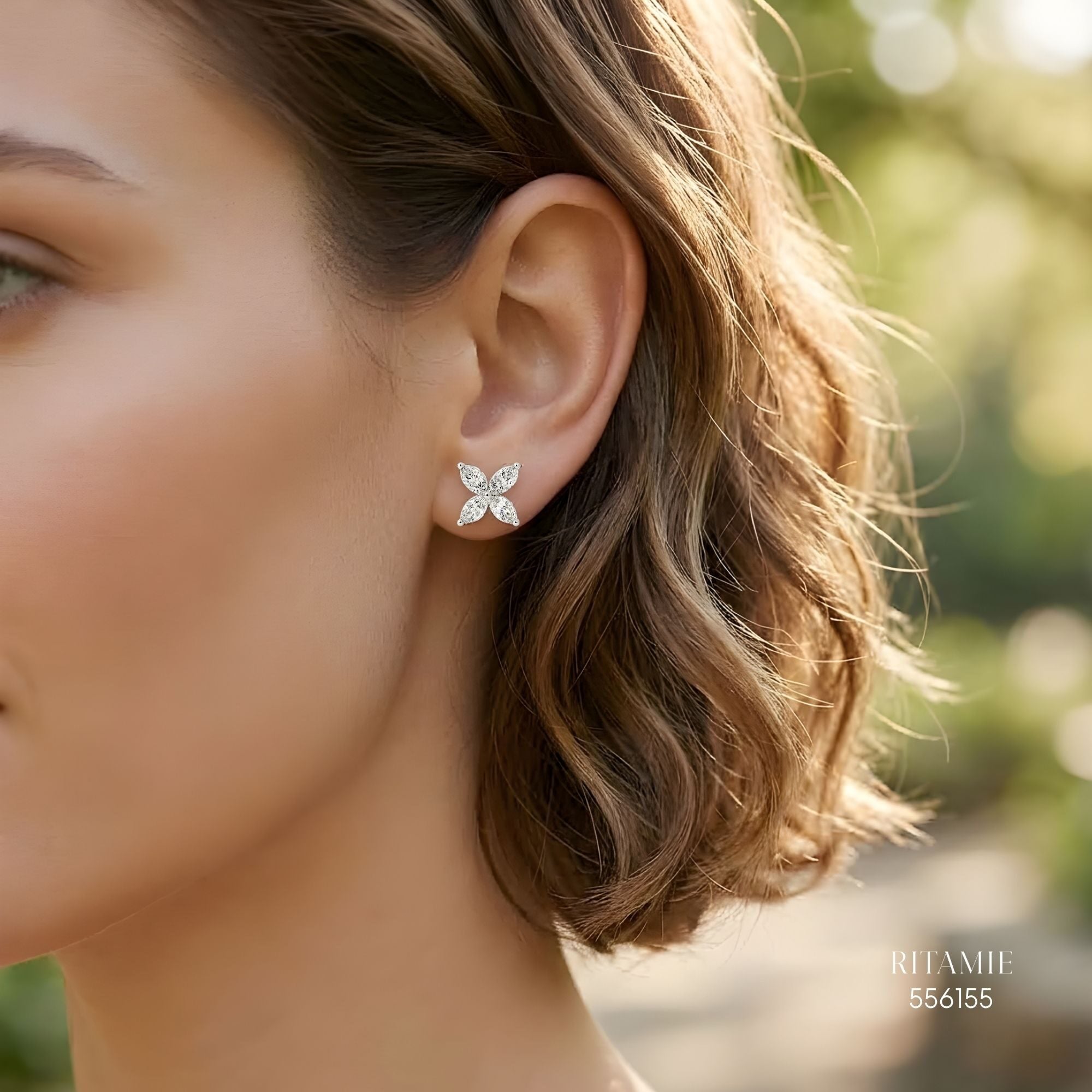 The Marquise Blossom Silver Moissanite Studs 556155