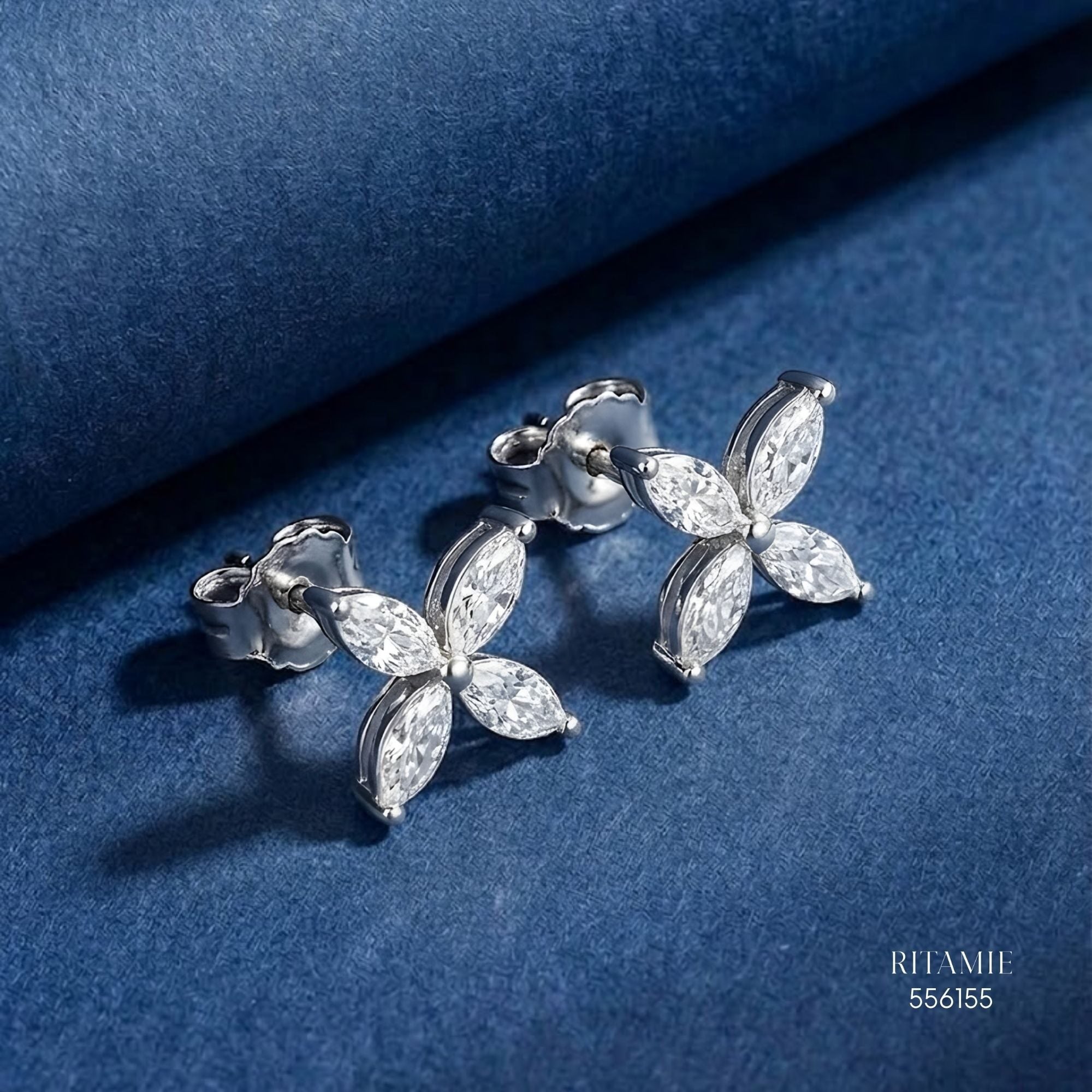 The Marquise Blossom Silver Moissanite Studs 556155