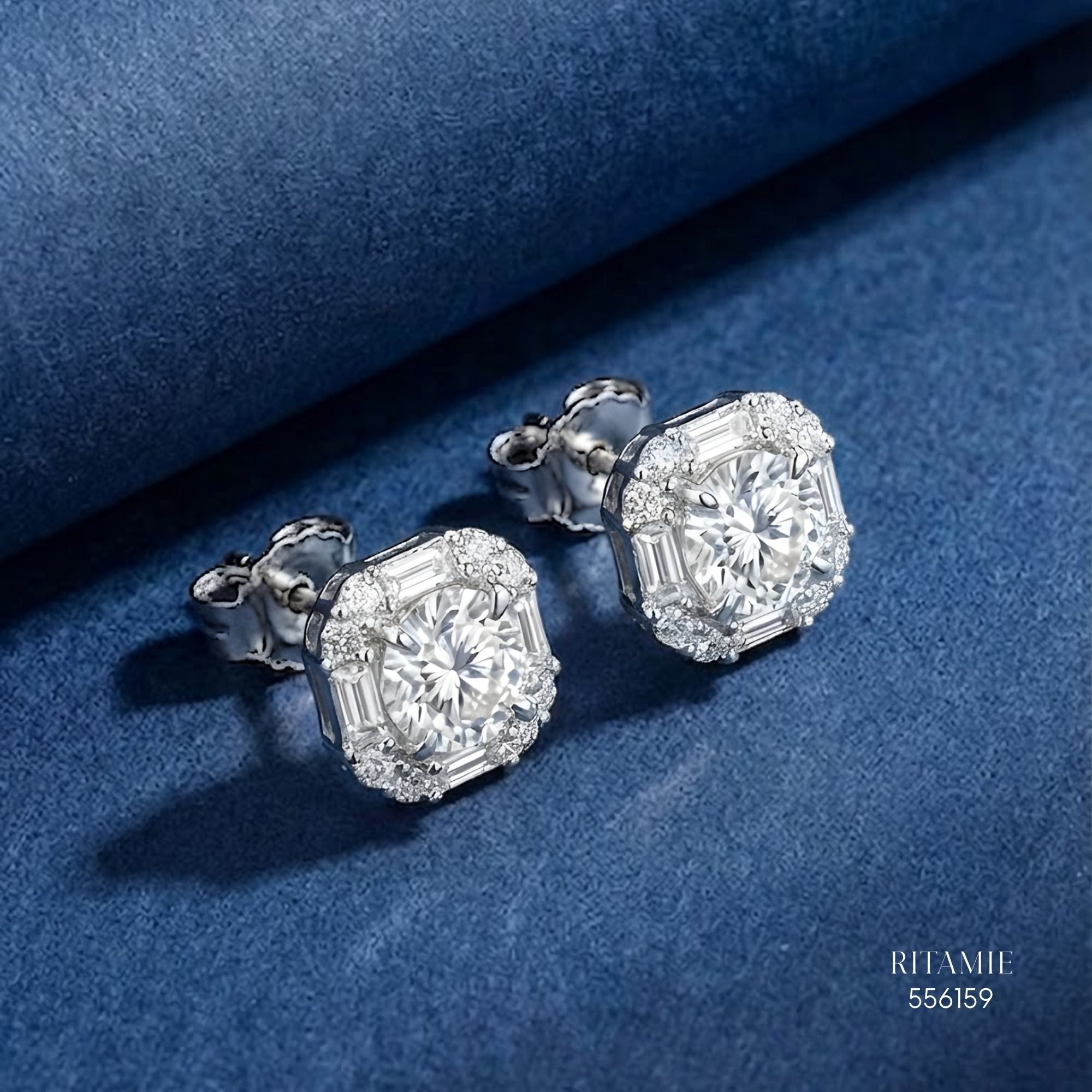 The Geometric Radiance Silver Moissanite Studs 556159