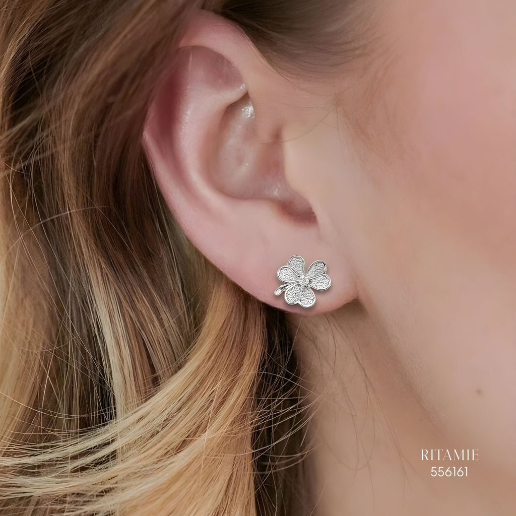 The Lucky Blossom Silver Moissanite Studs 556161
