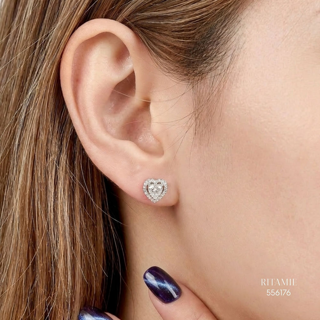 The Sweetheart Halo Silver Moissanite Studs 556176