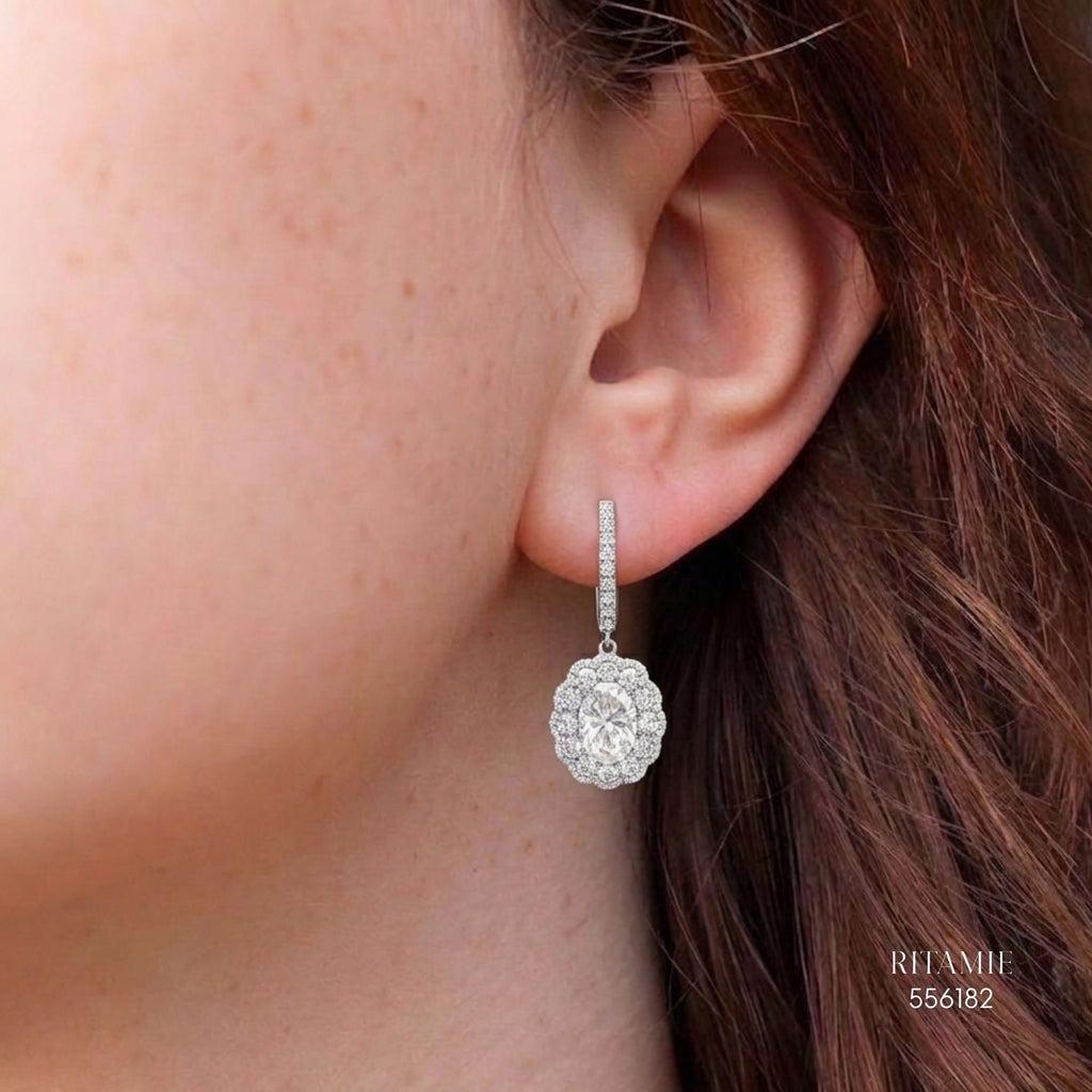 The Luanna Oval Halo Silver Moissanite Earrings 556182