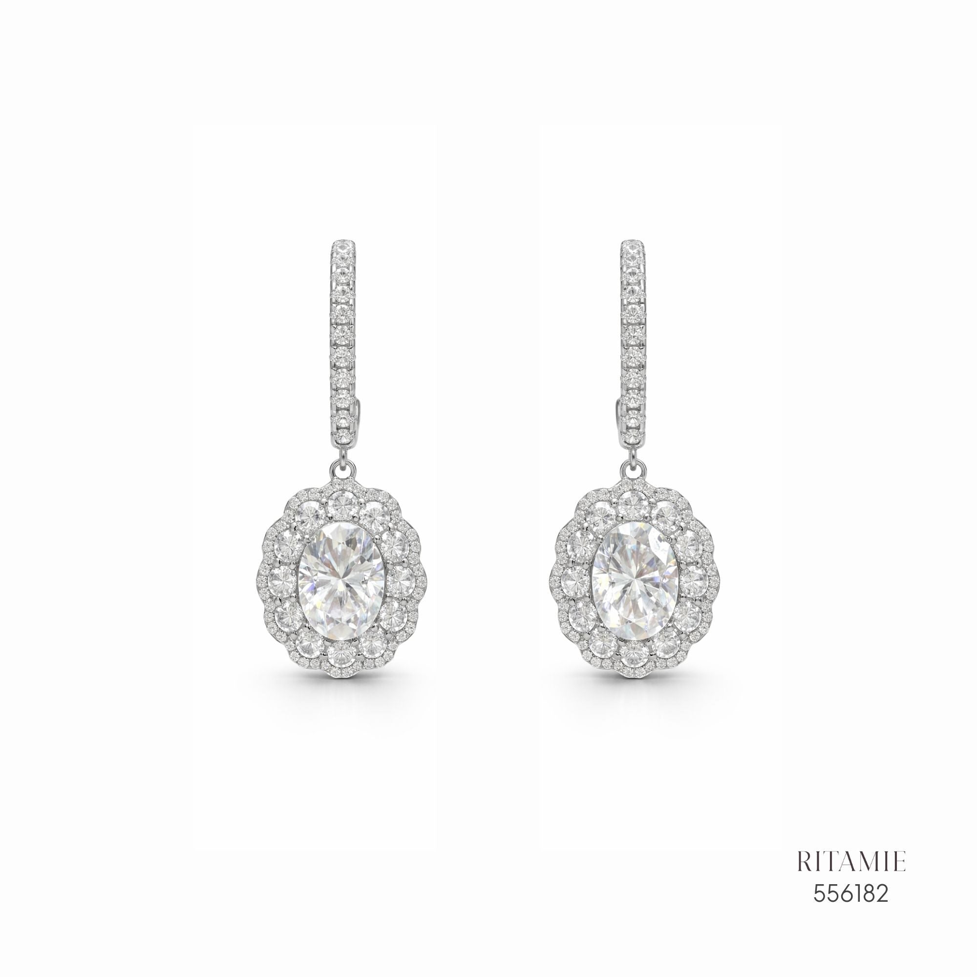 The Luanna Oval Halo Silver Moissanite Earrings 556182