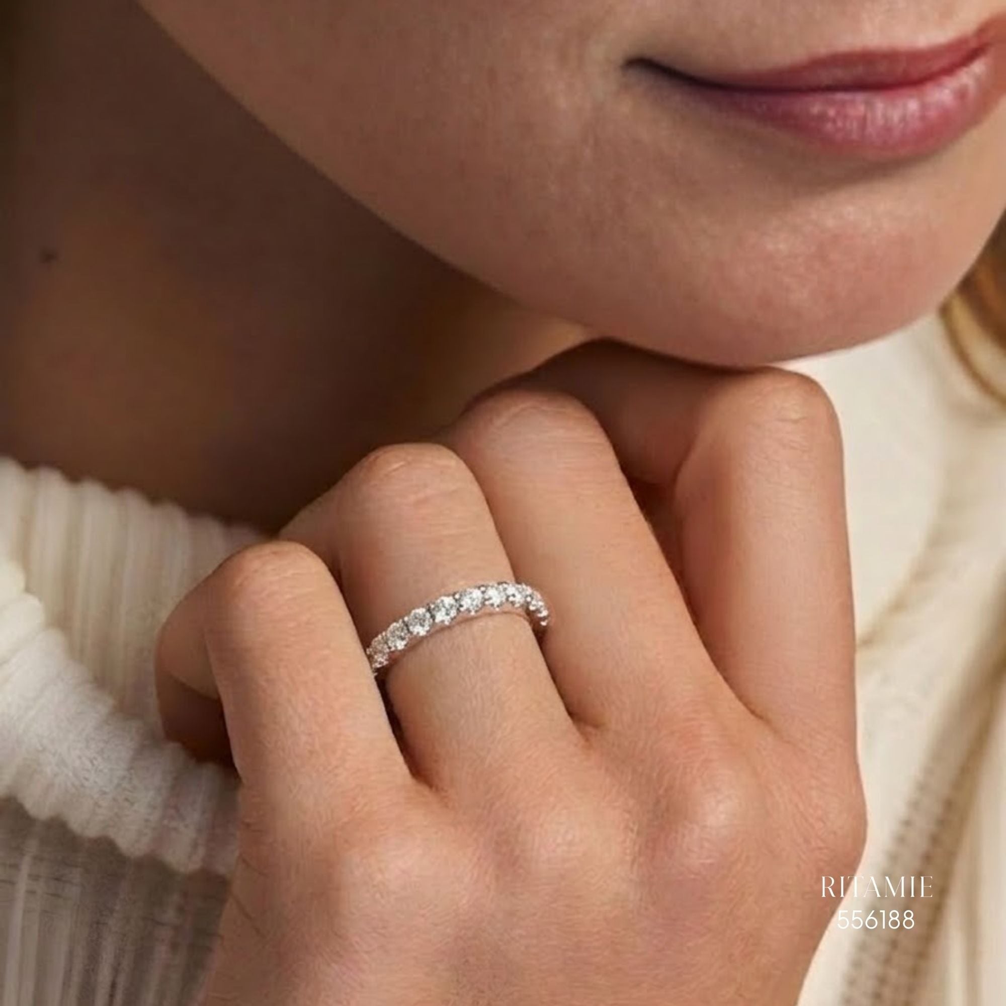 Radiant Half-Eternity Silver Moissanite Silver Ring 556188