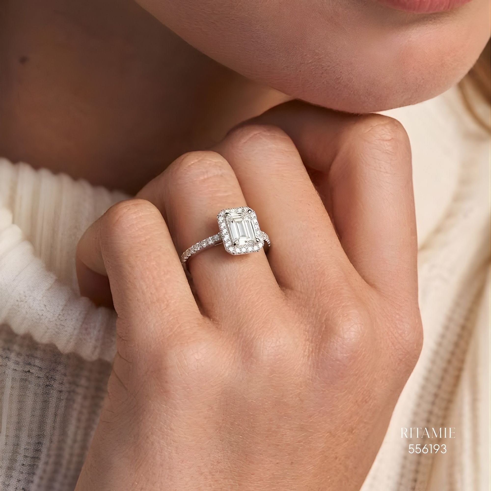 Emerald Halo Pav? Moissanite Ring 556193