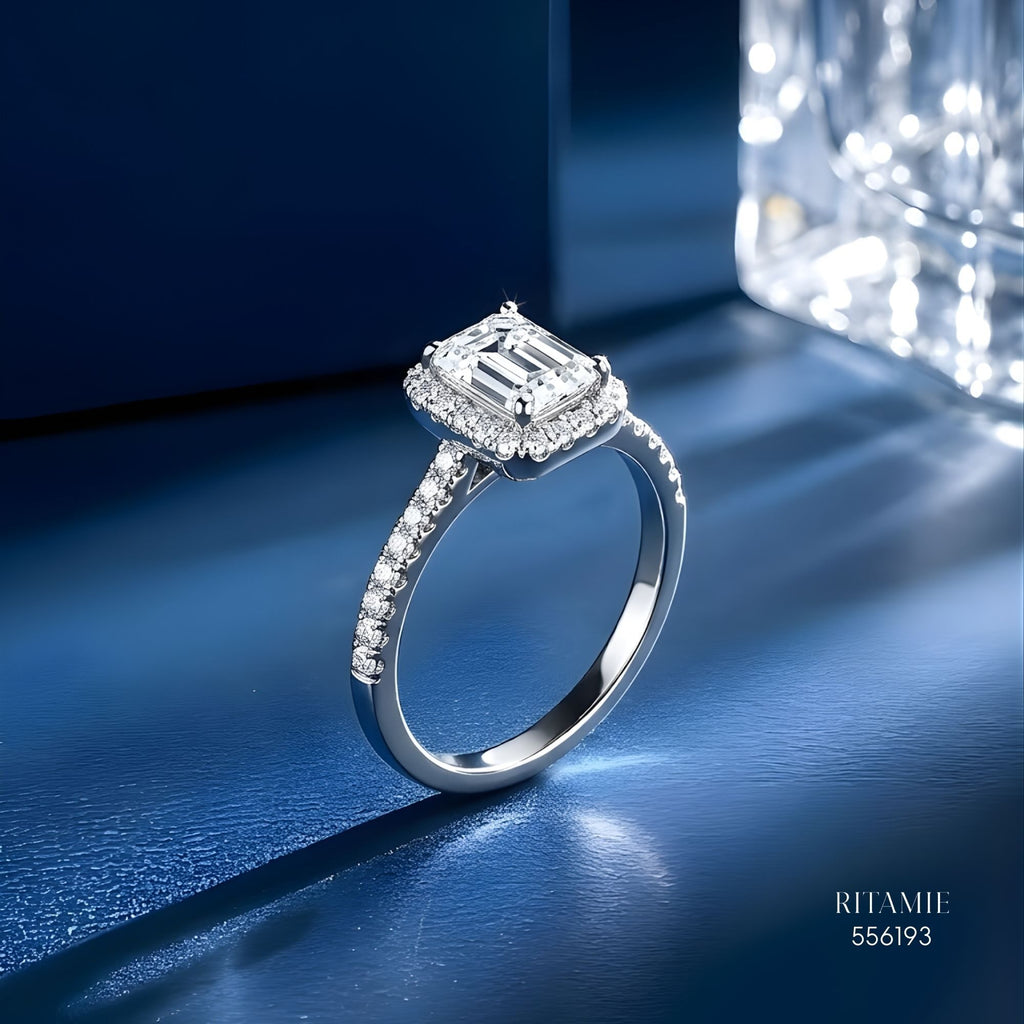 Emerald Halo Pav? Moissanite Ring 556193