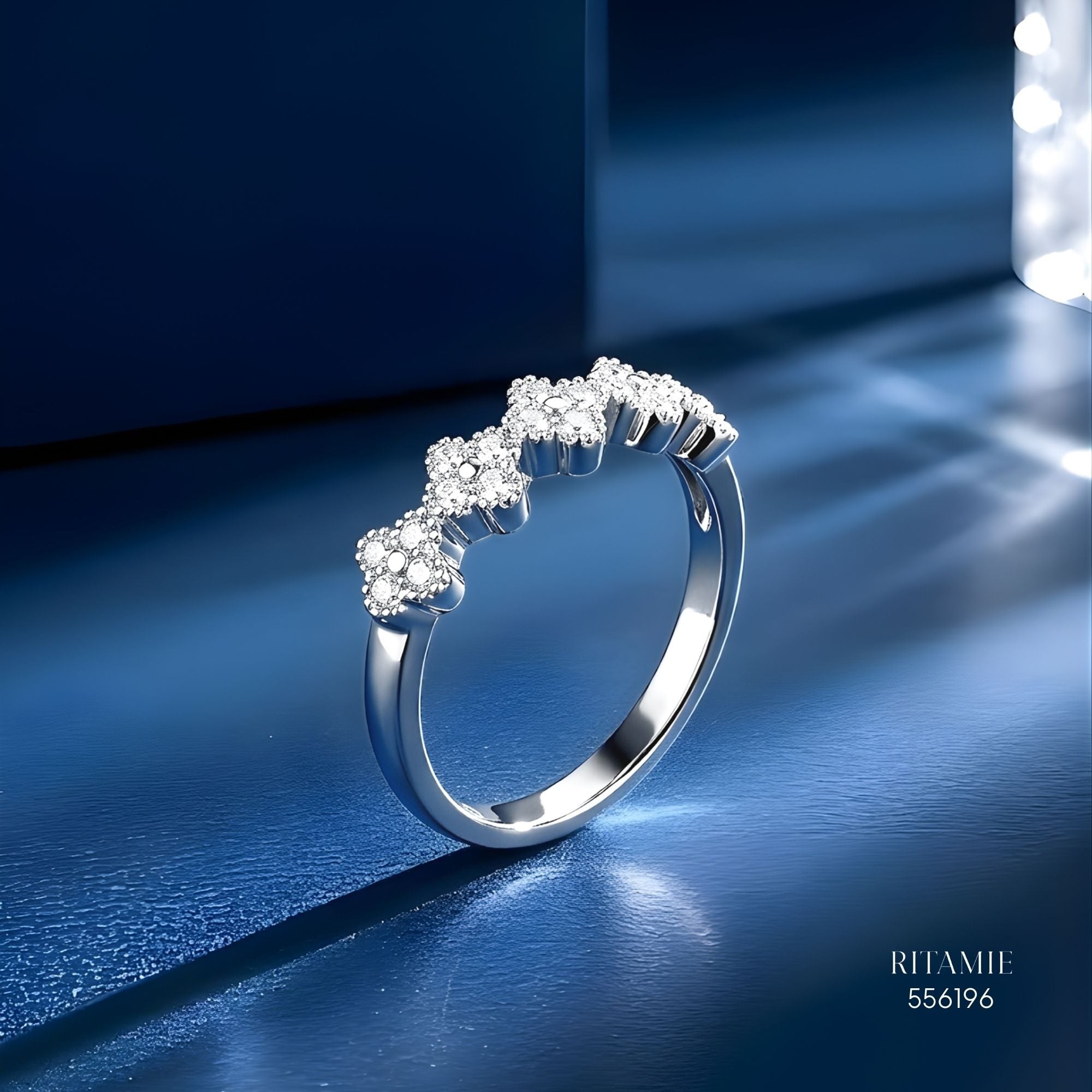 Clover Blossom Moissanite Silver Ring 556196