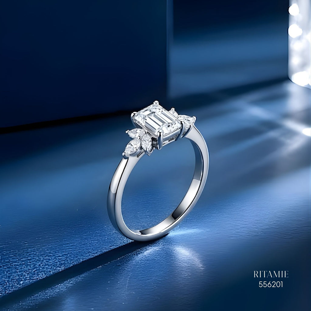 Emerald Marquise Blossom Moissanite Ring 556201
