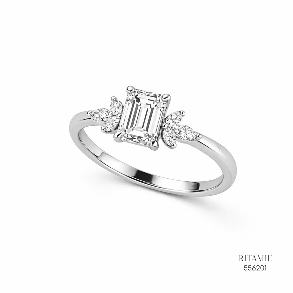 Emerald Marquise Blossom Moissanite Ring 556201