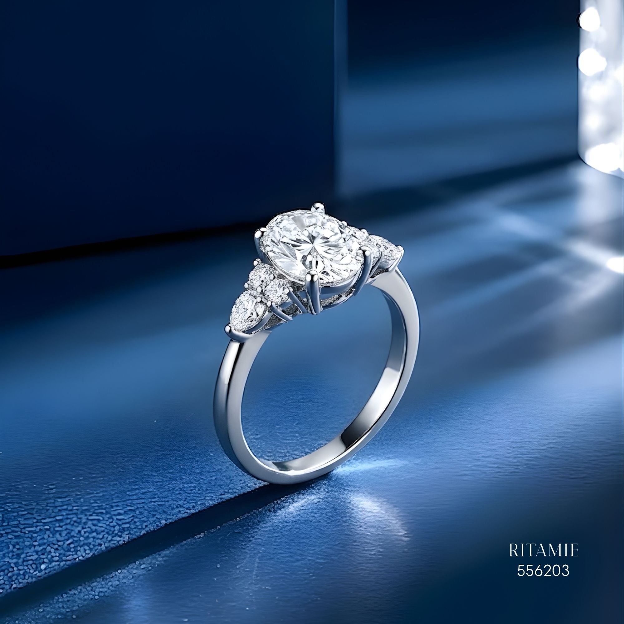 Oval Cluster Blossom Moissanite Silver Ring 556203