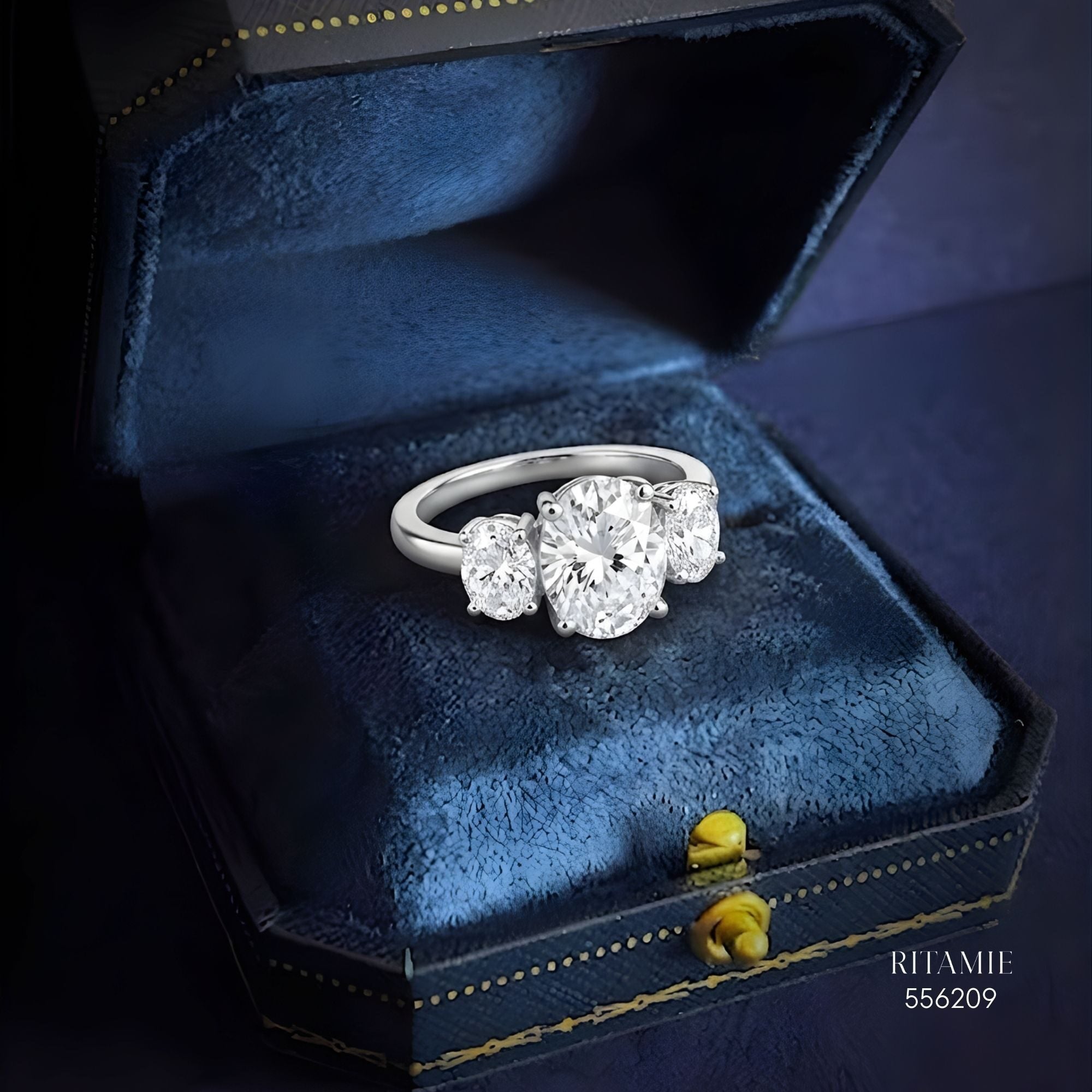 Triple Oval Silver Moissanite Silver Ring 556209