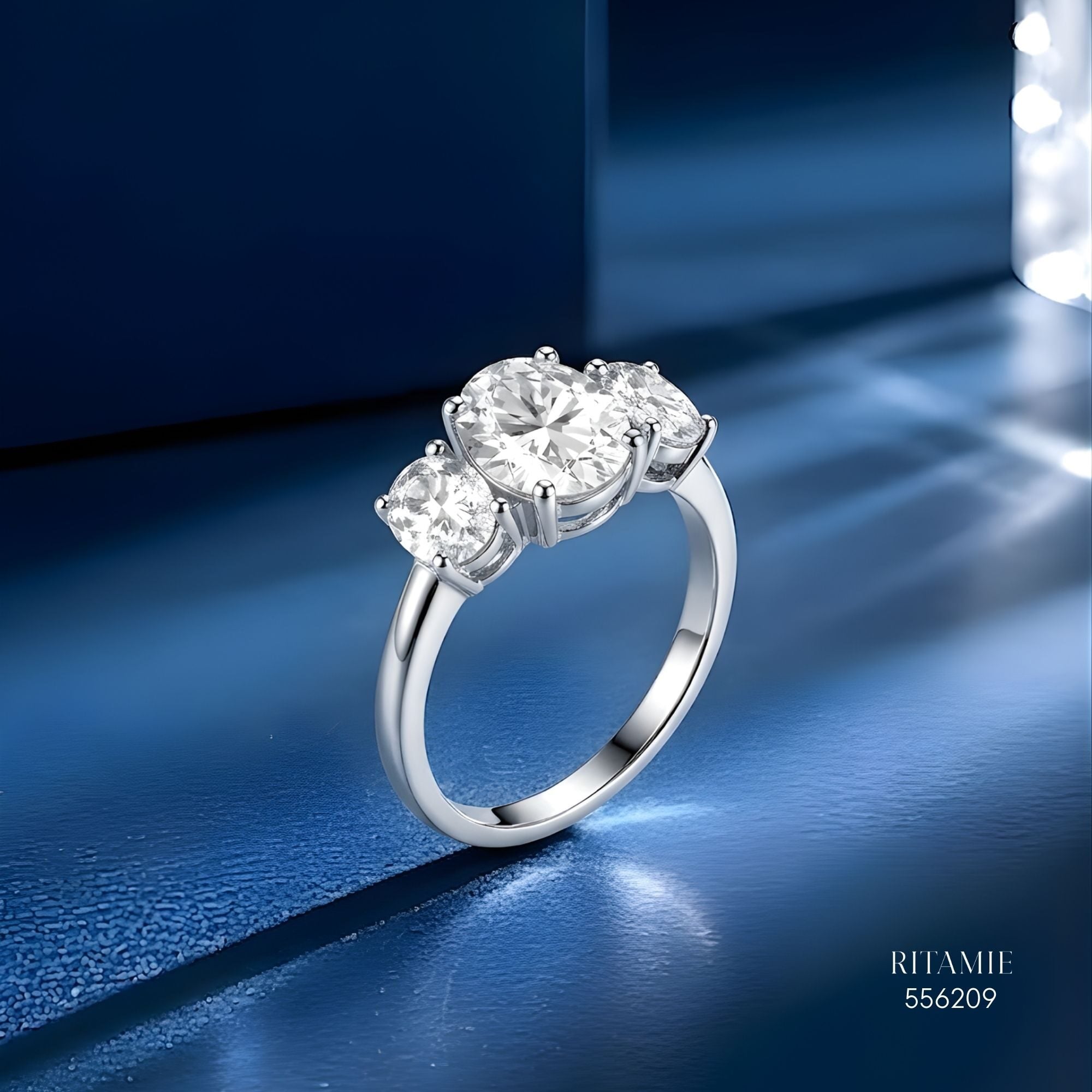Triple Oval Silver Moissanite Silver Ring 556209
