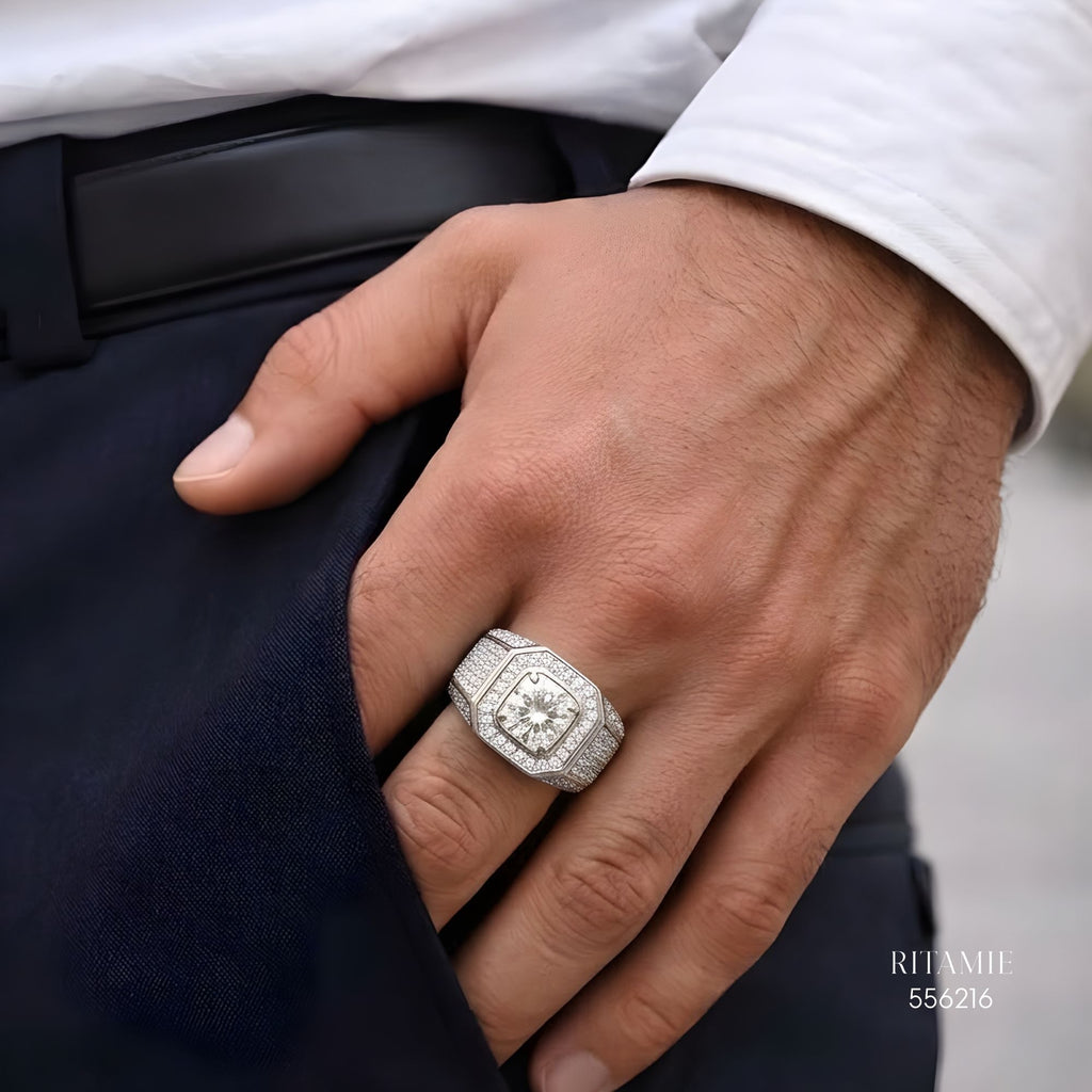 The Octagon Monarch Silver Moissanite Ring 556216