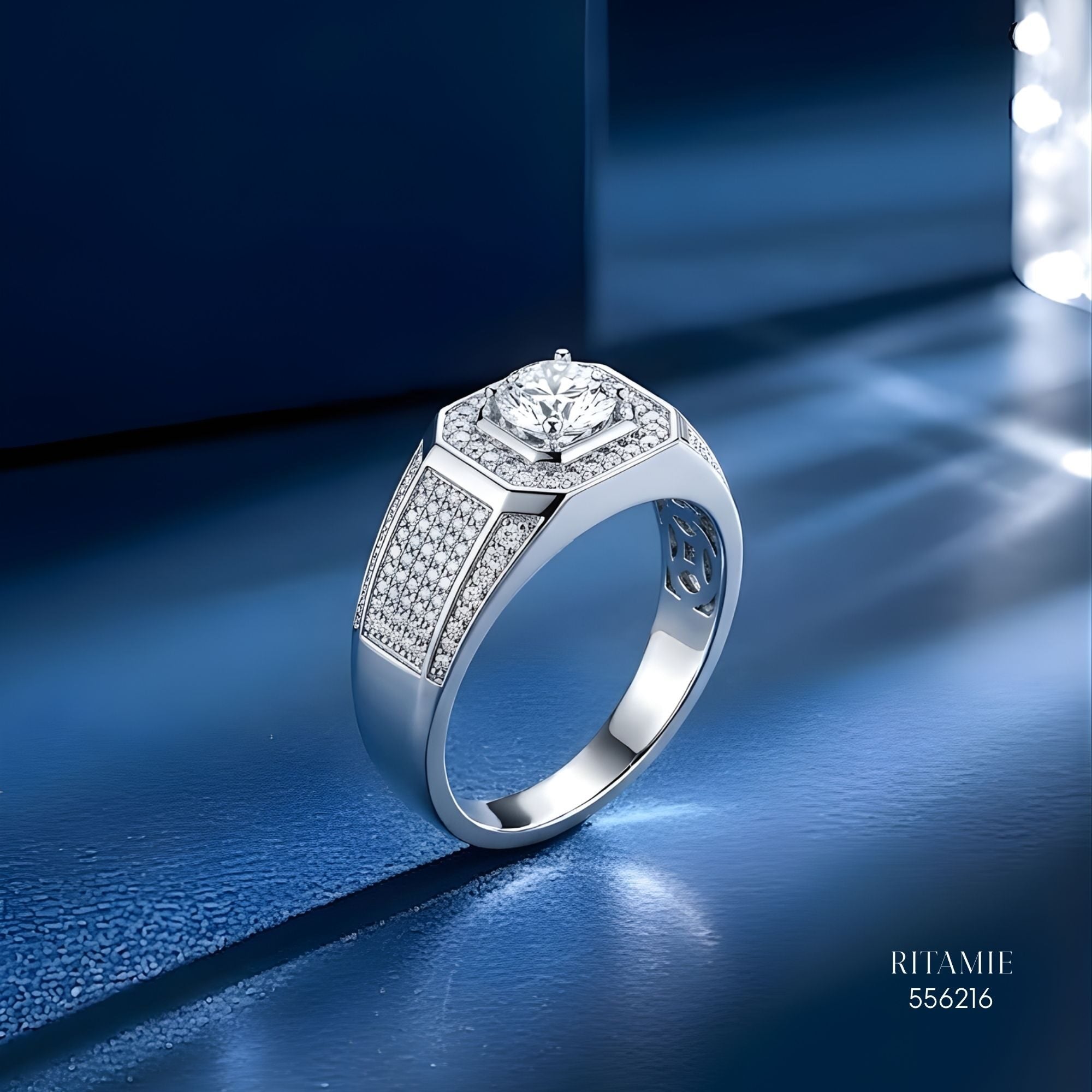 The Octagon Monarch Silver Moissanite Ring 556216