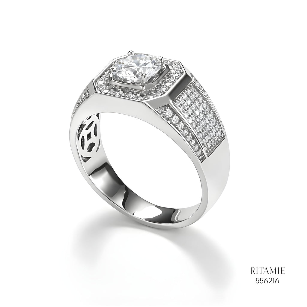 The Octagon Monarch Silver Moissanite Ring 556216