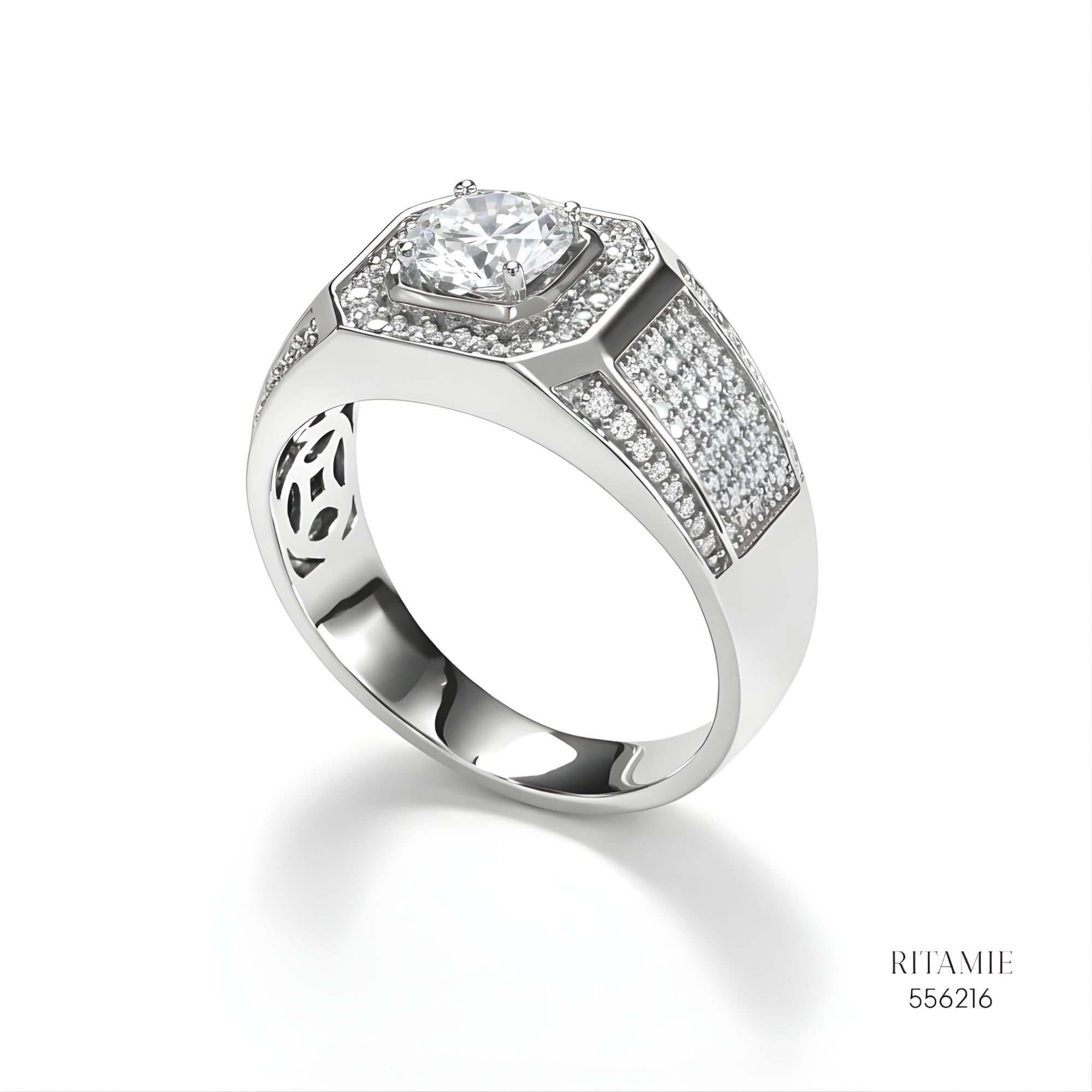 The Octagon Monarch Silver Moissanite Ring 556216