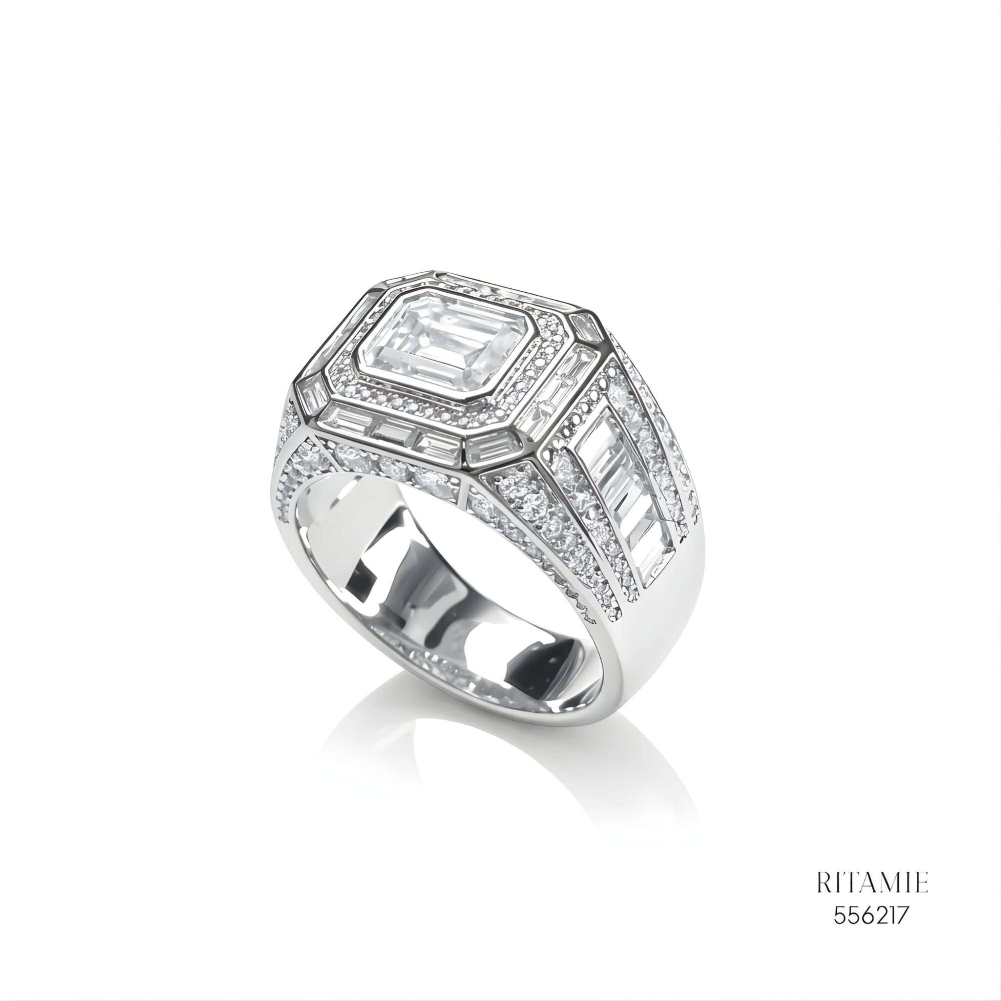 The Emerald Sovereign Silver Moissanite Ring 556217