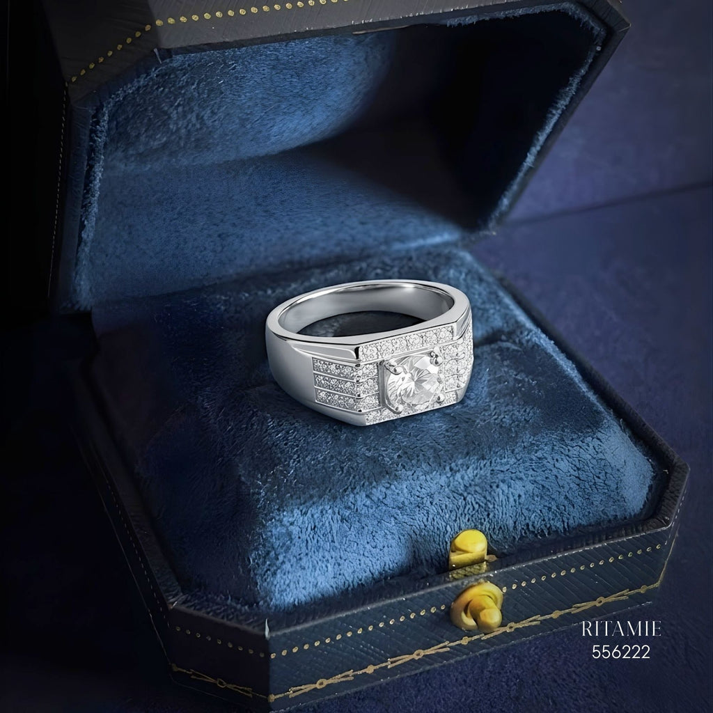 The Grand Sovereign Silver Moissanite Ring 556222