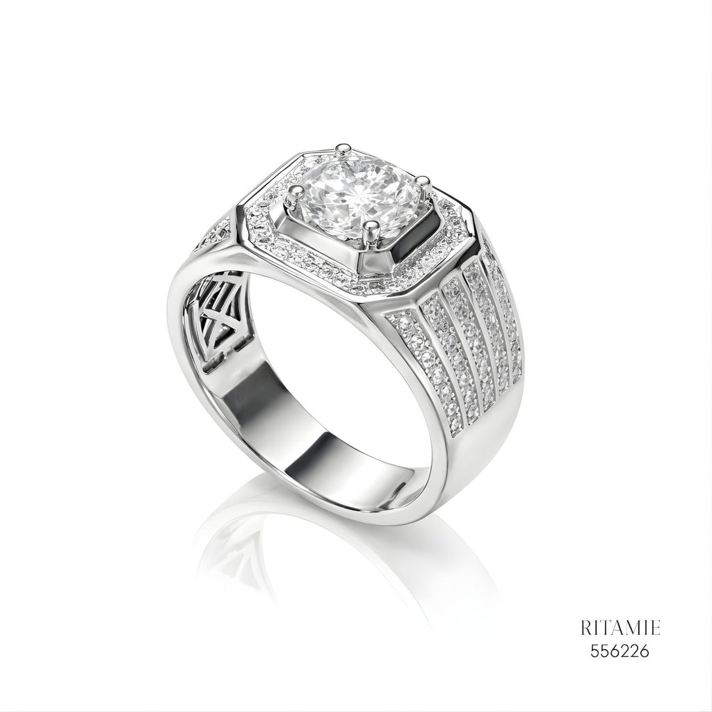 The Sovereign Radiant Silver Moissanite Ring 556226