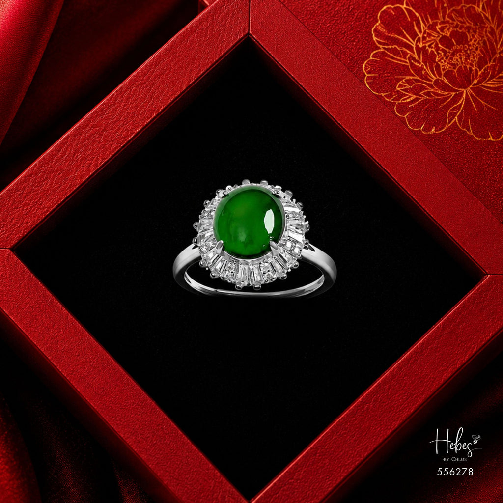 Type A Jadeite Oval Baguette Halo Ring 556278