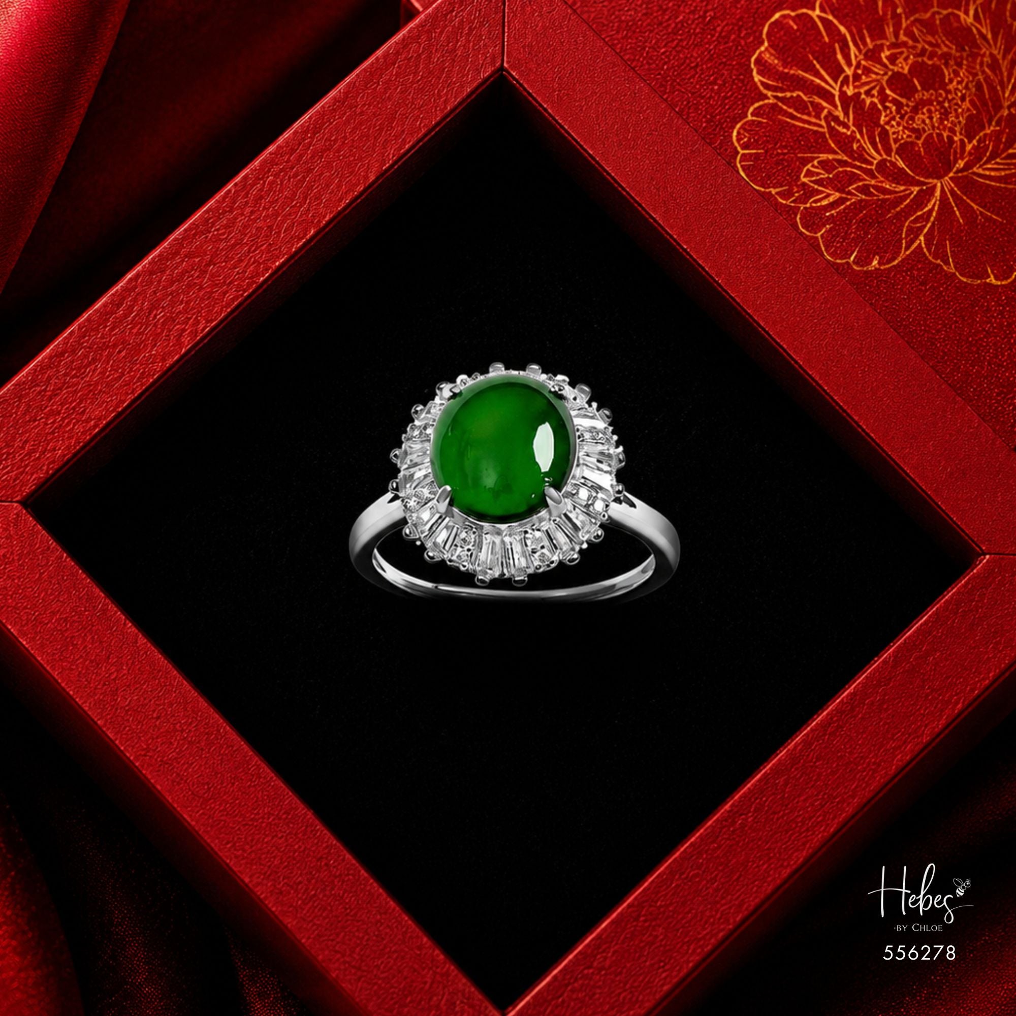 Type A Jadeite Oval Baguette Halo Ring 556278