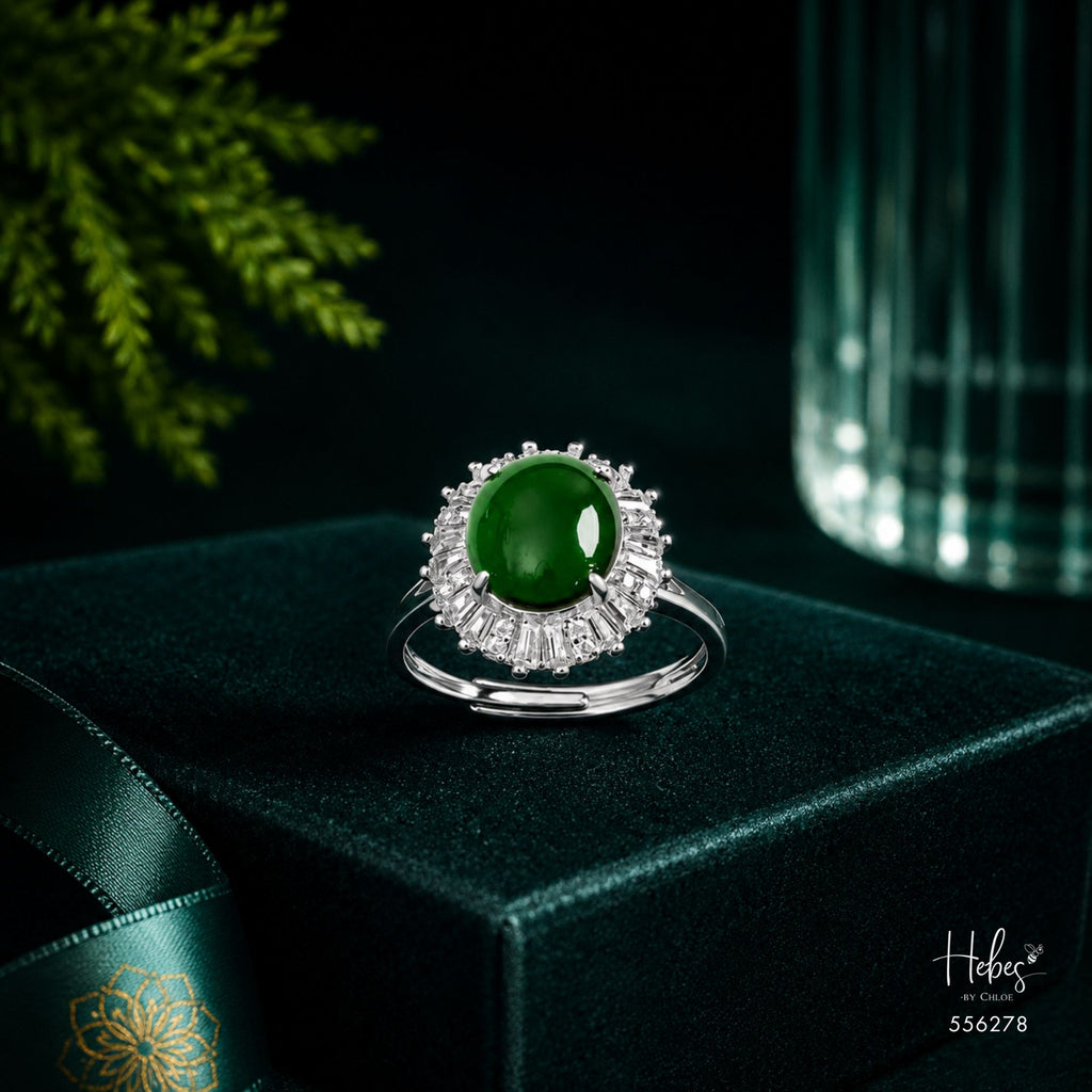Type A Jadeite Oval Baguette Halo Ring 556278