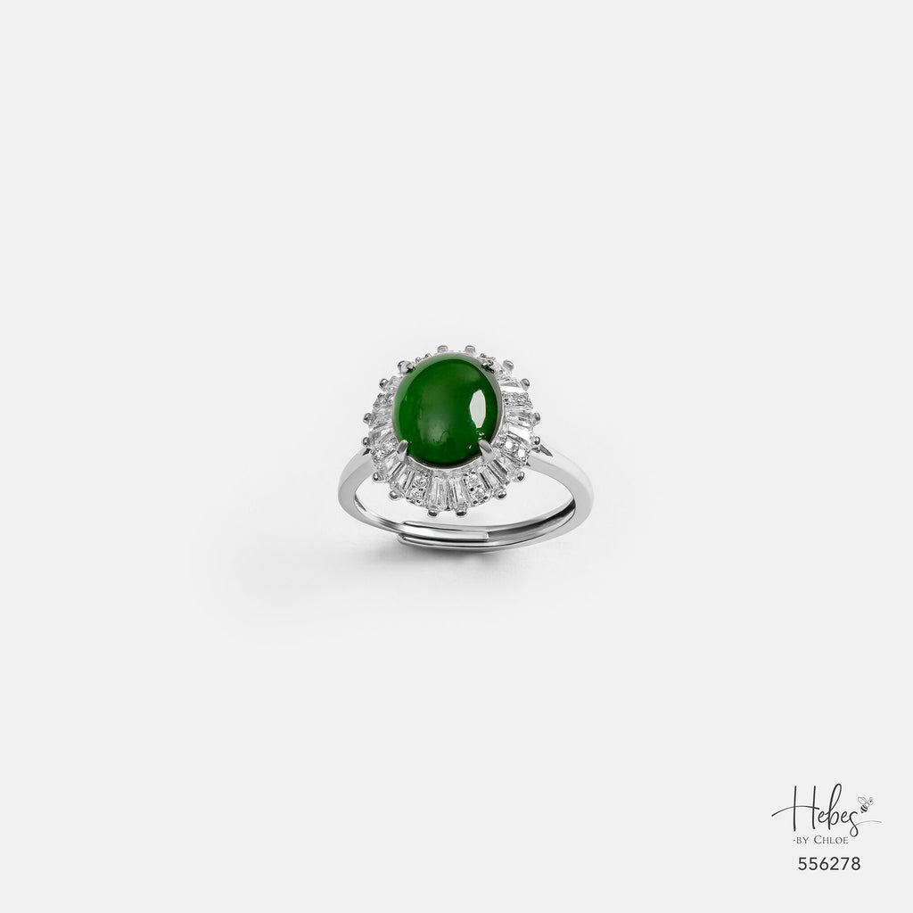 Type A Jadeite Oval Baguette Halo Ring 556278