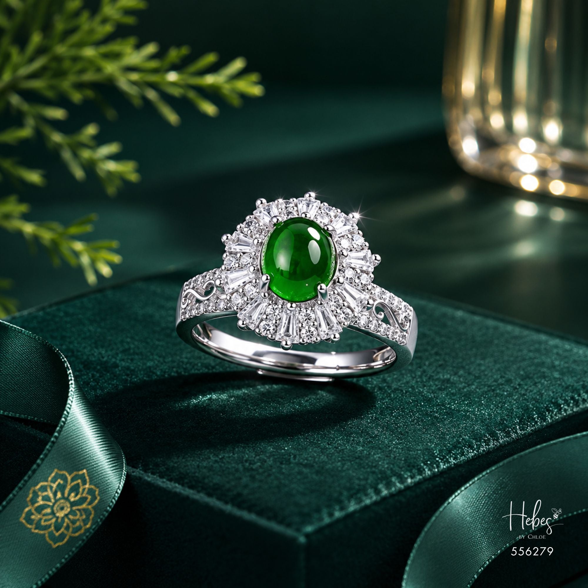 Type A Jadeite Vintage Crown Halo Ring 556279