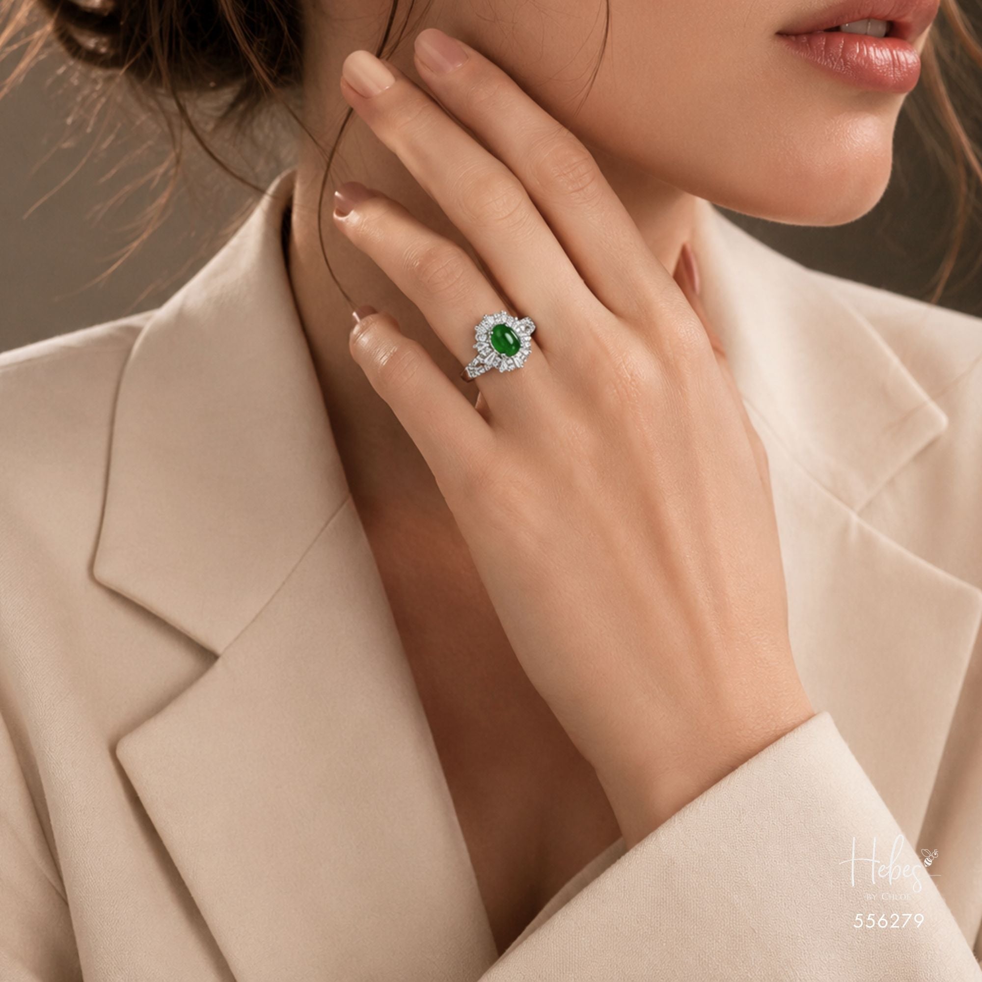 Type A Jadeite Vintage Crown Halo Ring 556279