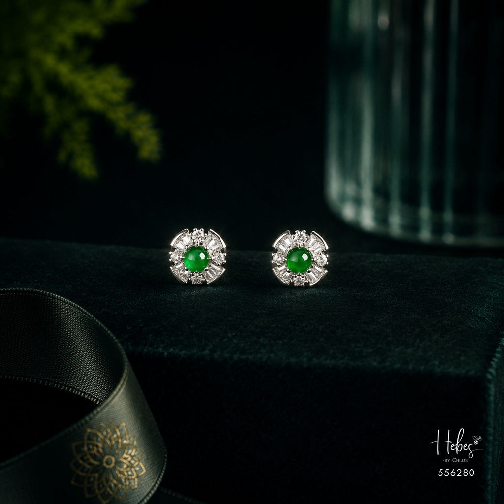 Type A Jadeite Geometric Floral Stud Earrings 556280