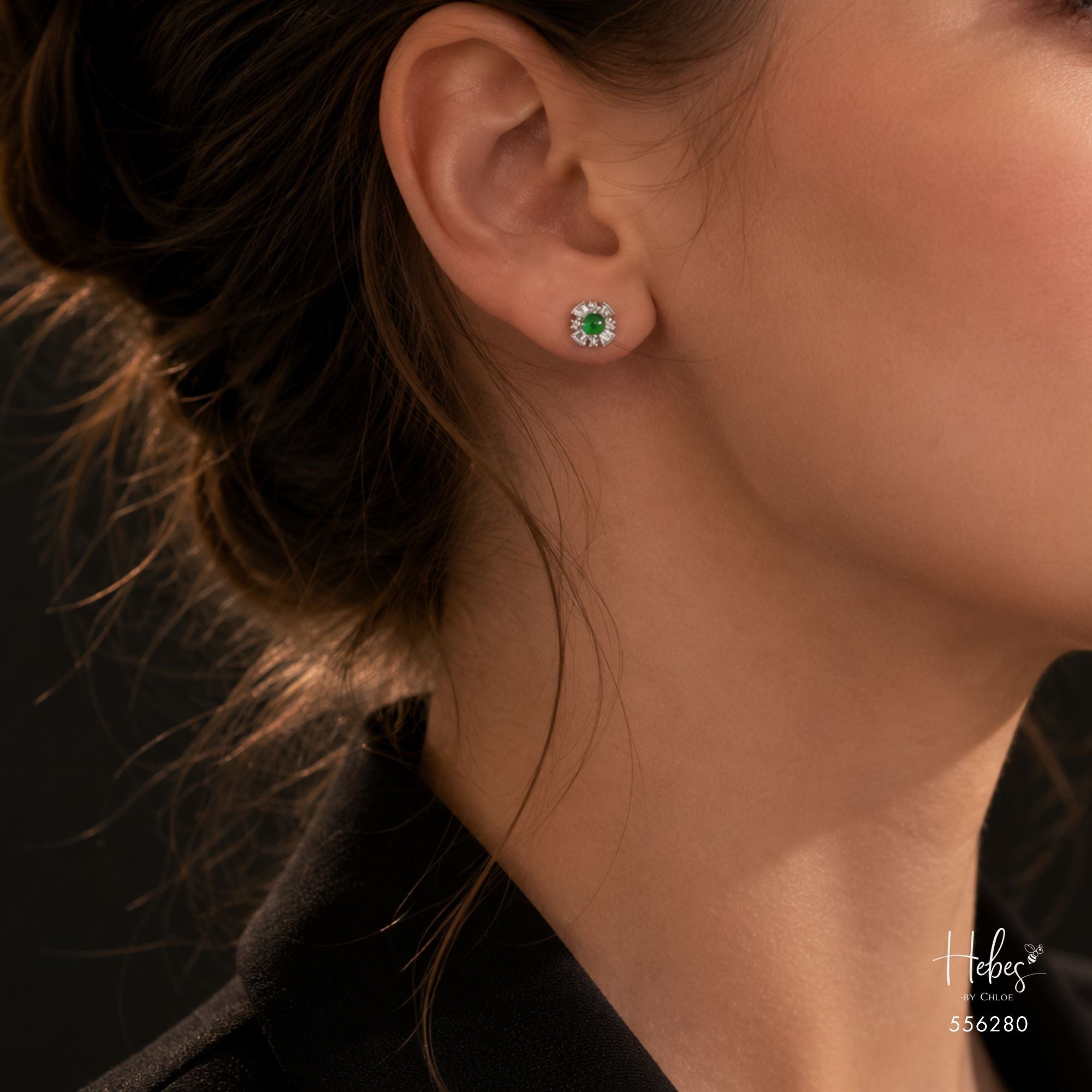 Type A Jadeite Geometric Floral Stud Earrings 556280