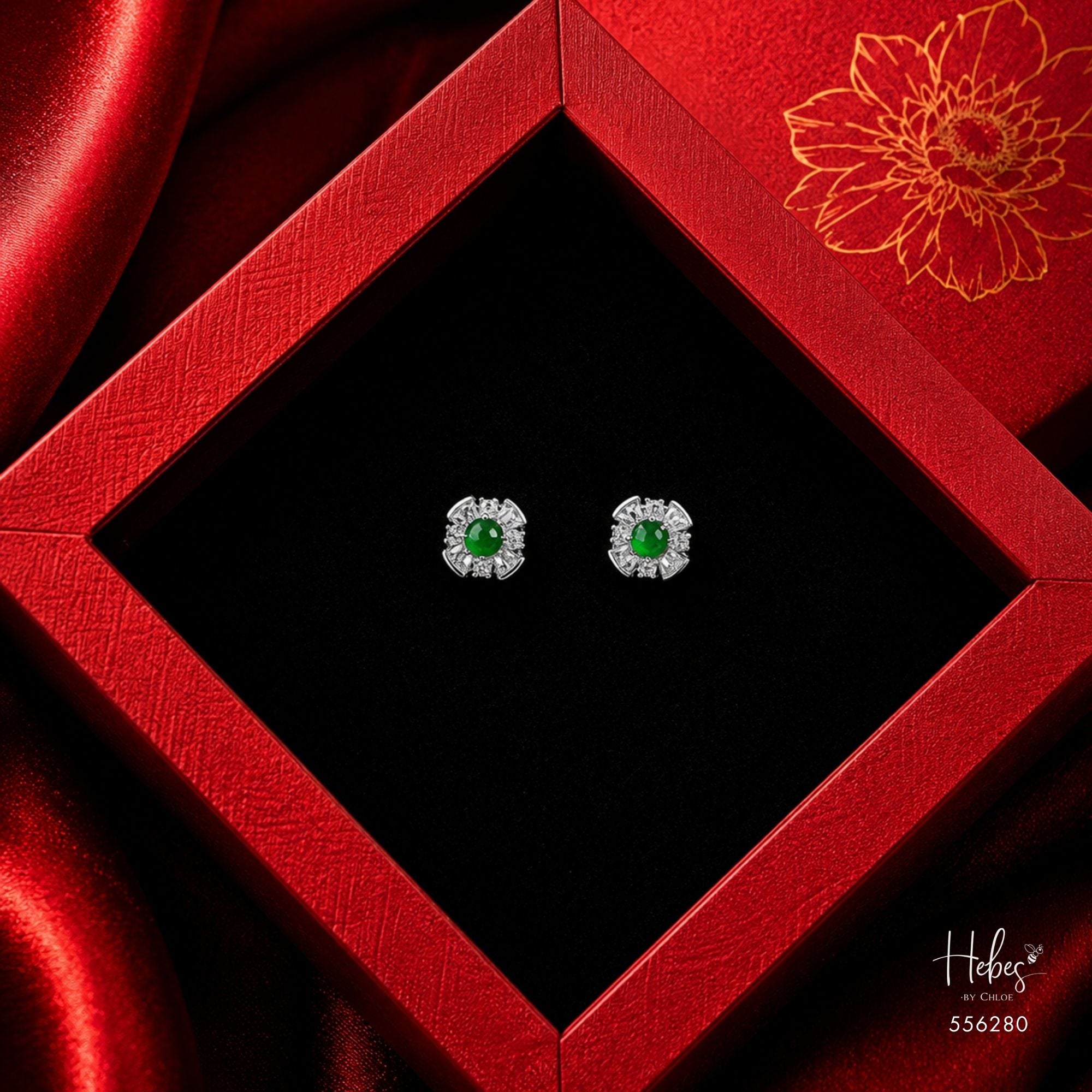 Type A Jadeite Geometric Floral Stud Earrings 556280