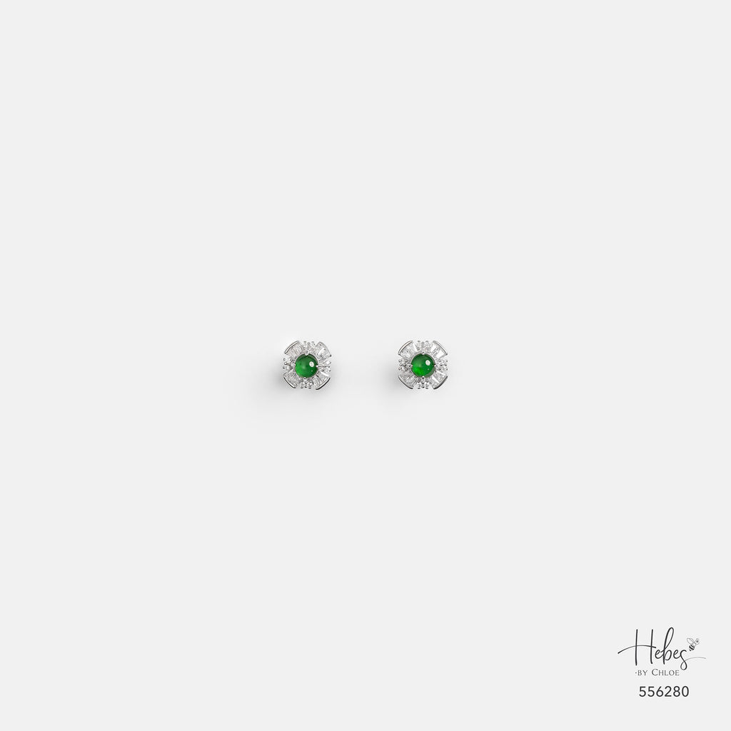 Type A Jadeite Geometric Floral Stud Earrings 556280